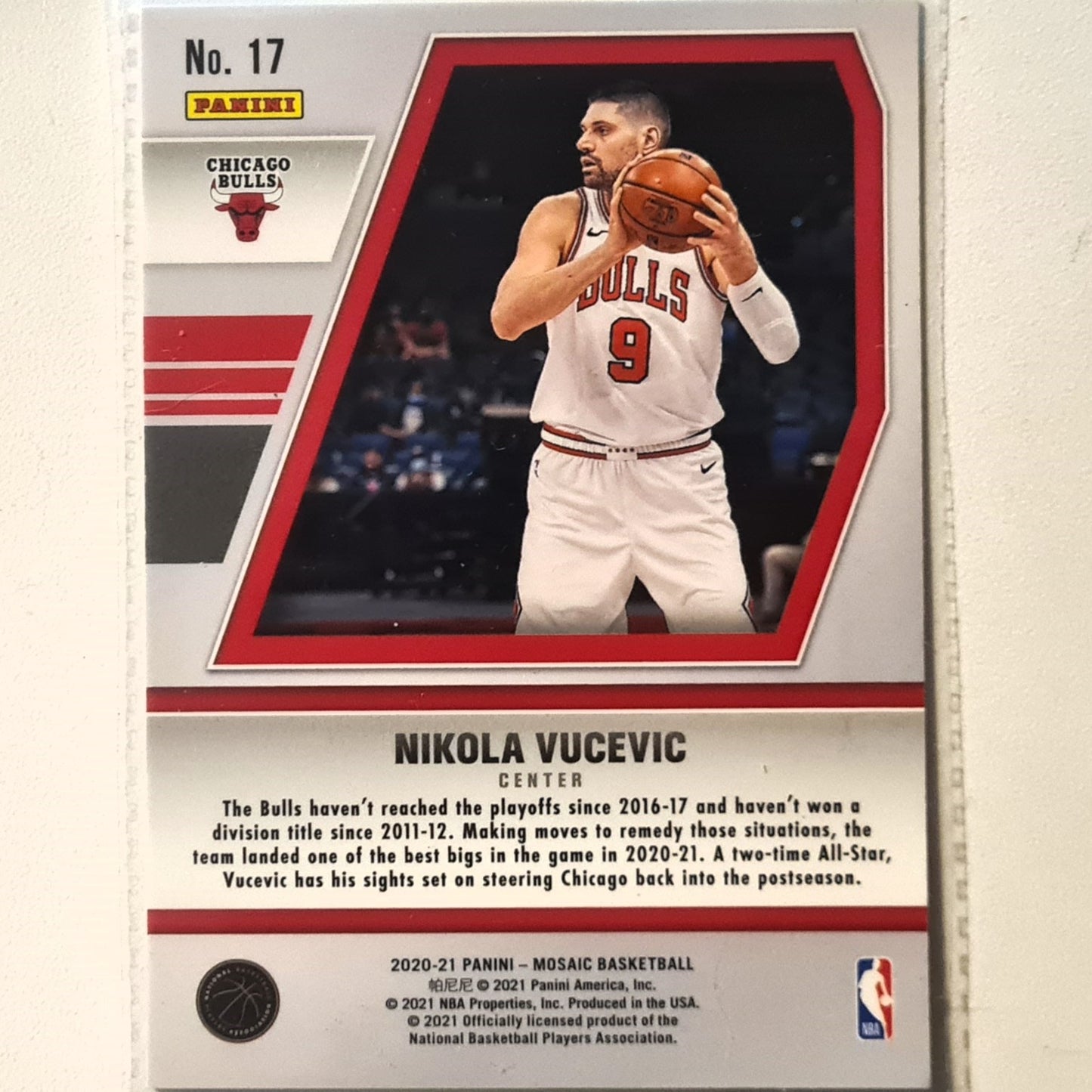 Nikola Vucevic 2020-21 Panini Mosaic Will to Win #17 NBA Basketball Chicago Bulls Excellent/mint sleeved