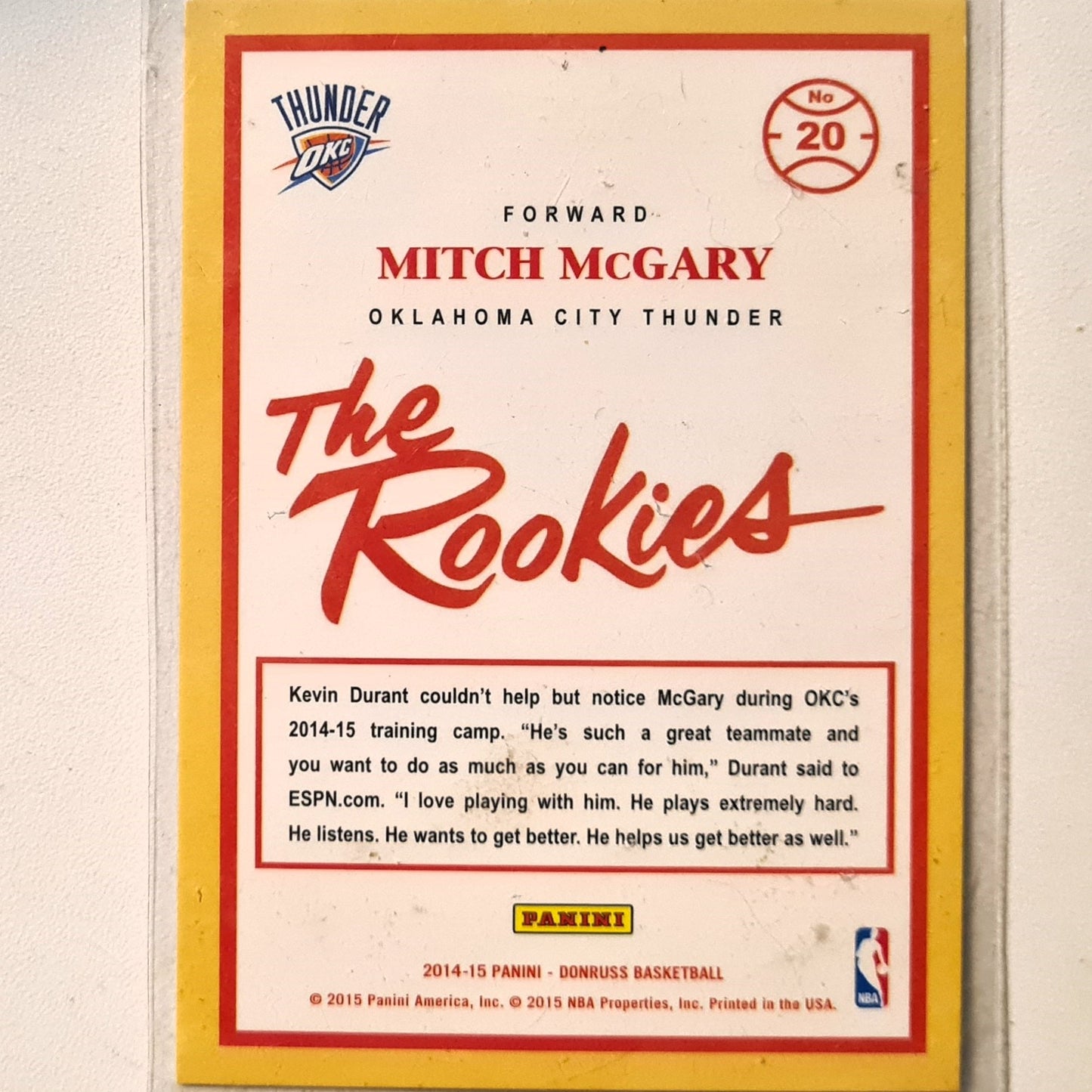 Mitch McGary 2014-15 Panini Donruss the rookies Rookie RC #20 NBA Basketball Oklahoma City Thunder good Sleeved