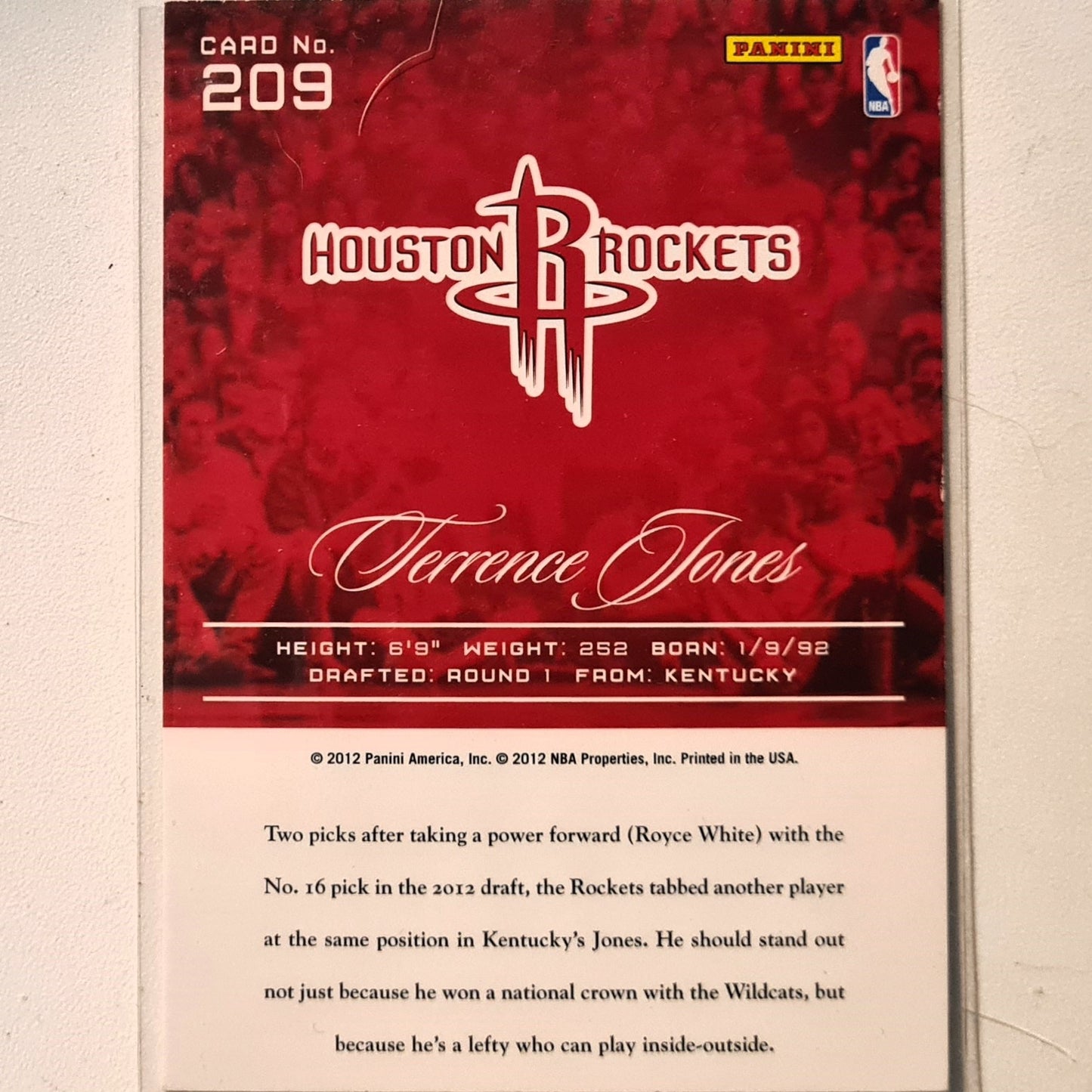 Terrence Jones 2012 Panini Prestige Rookie RC #209 NBA Basketball Houston Rockets very good/excellent Sleeved