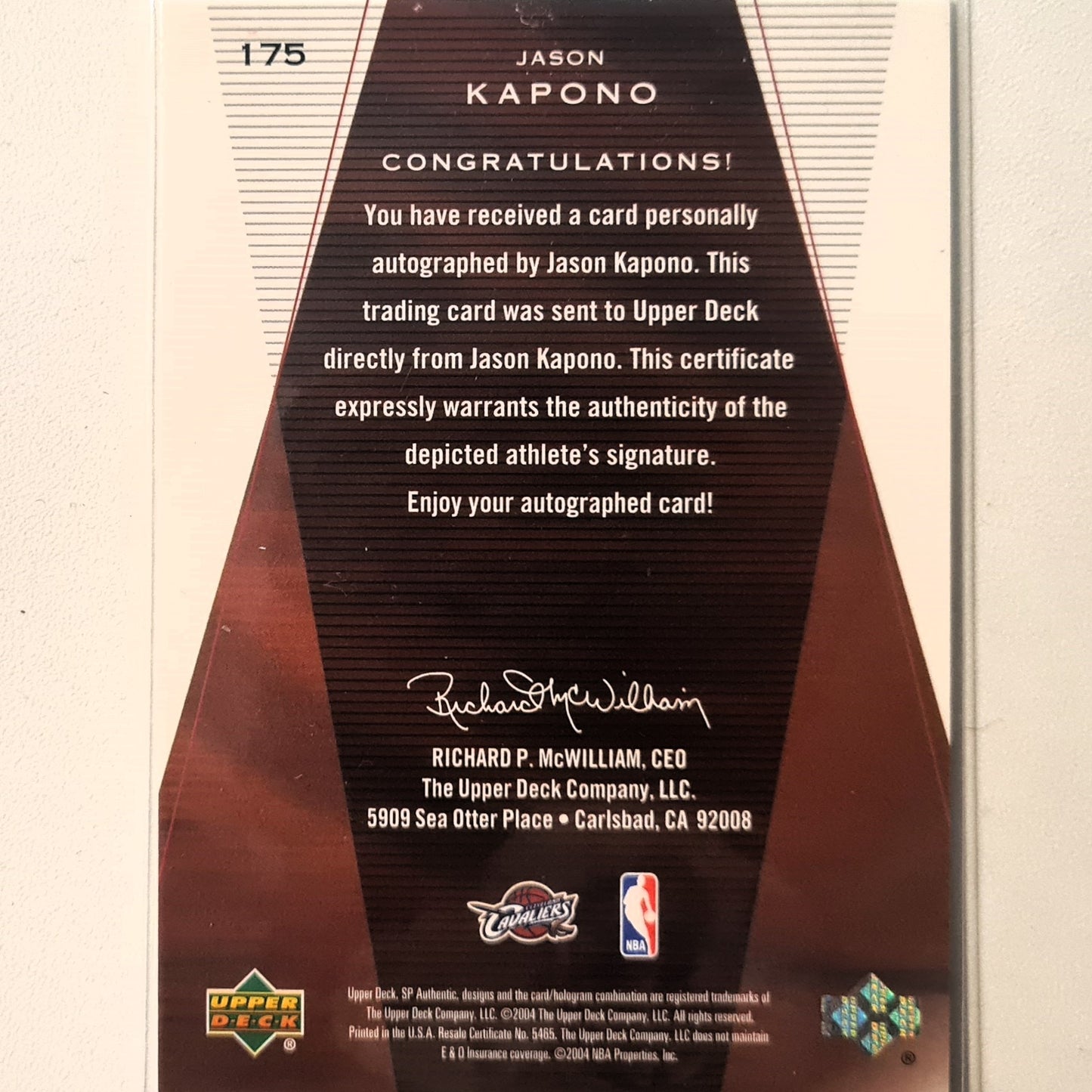 Jason Kapono 2004 Upper-Deck SP Rookie Authentics auto RC 0387/1250 NBA Basketball Cleveland Cavaliers excellent sleeved