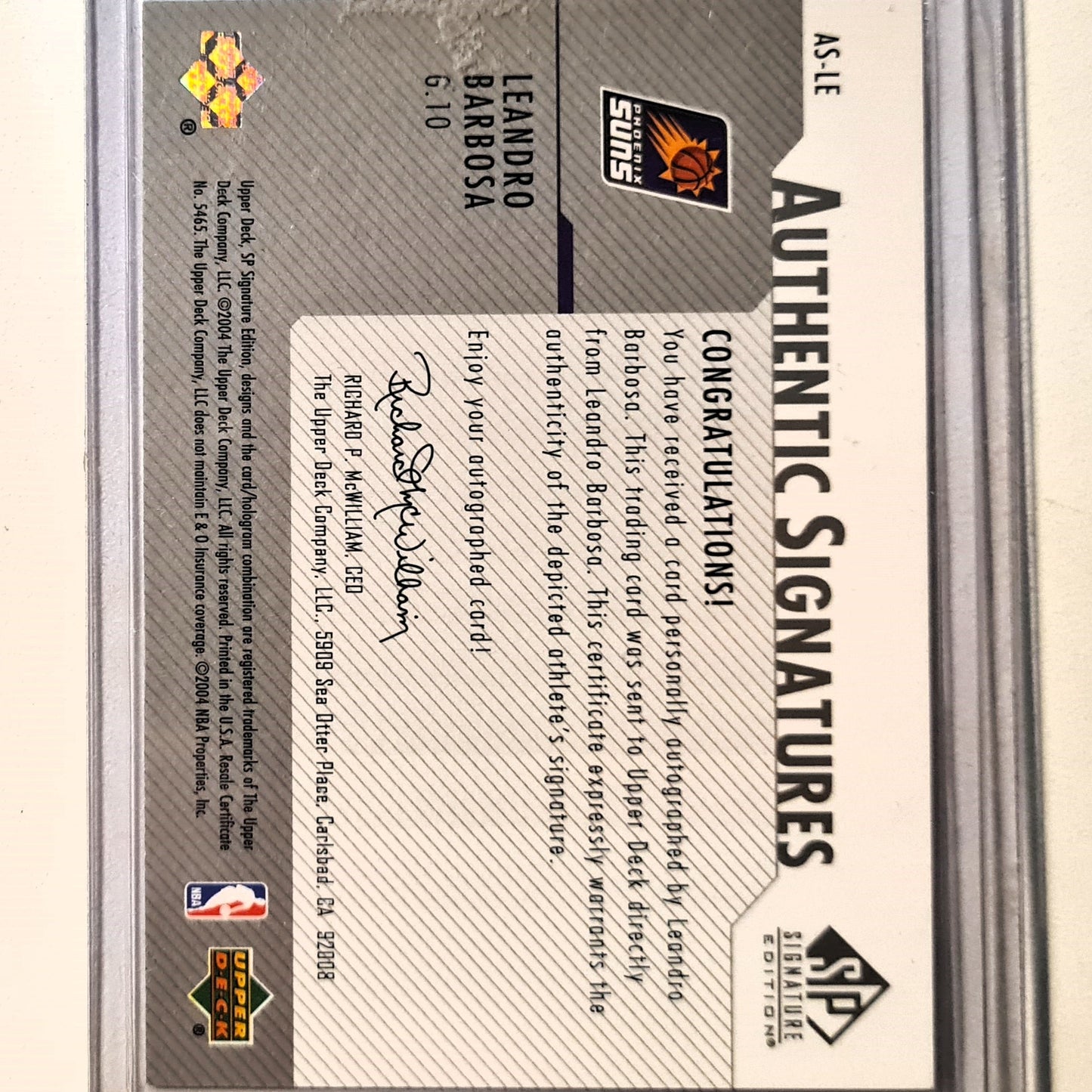 Leandro Barbosa 2003-04 Upper-Deck SP Authentic signatures Auto Rookie RC AS-LE NBA Basketball Phoenix Suns Excellent sleeved