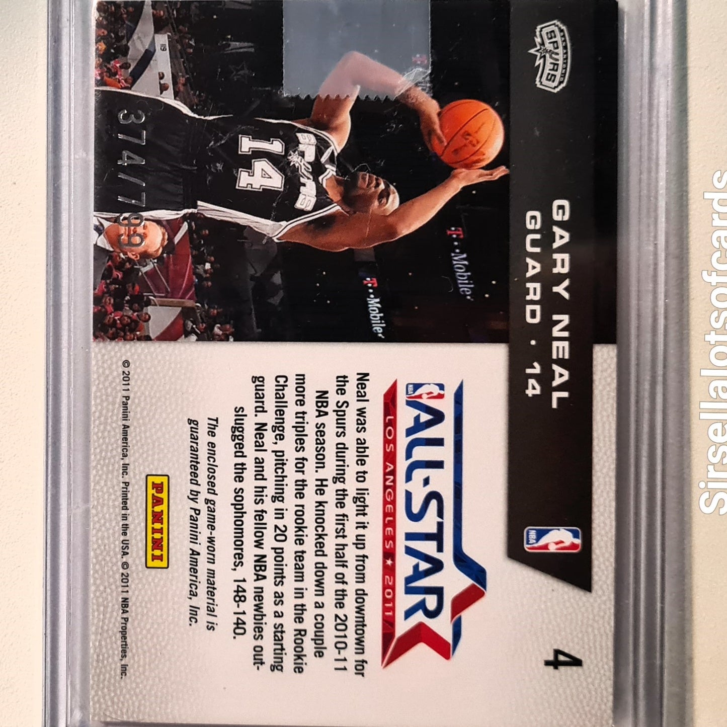 Gary Neal 2011 Panini Rookie challenge all-star RC Relic patch #4 NBA Basketball San Antonio Spurs Excellent sleeved