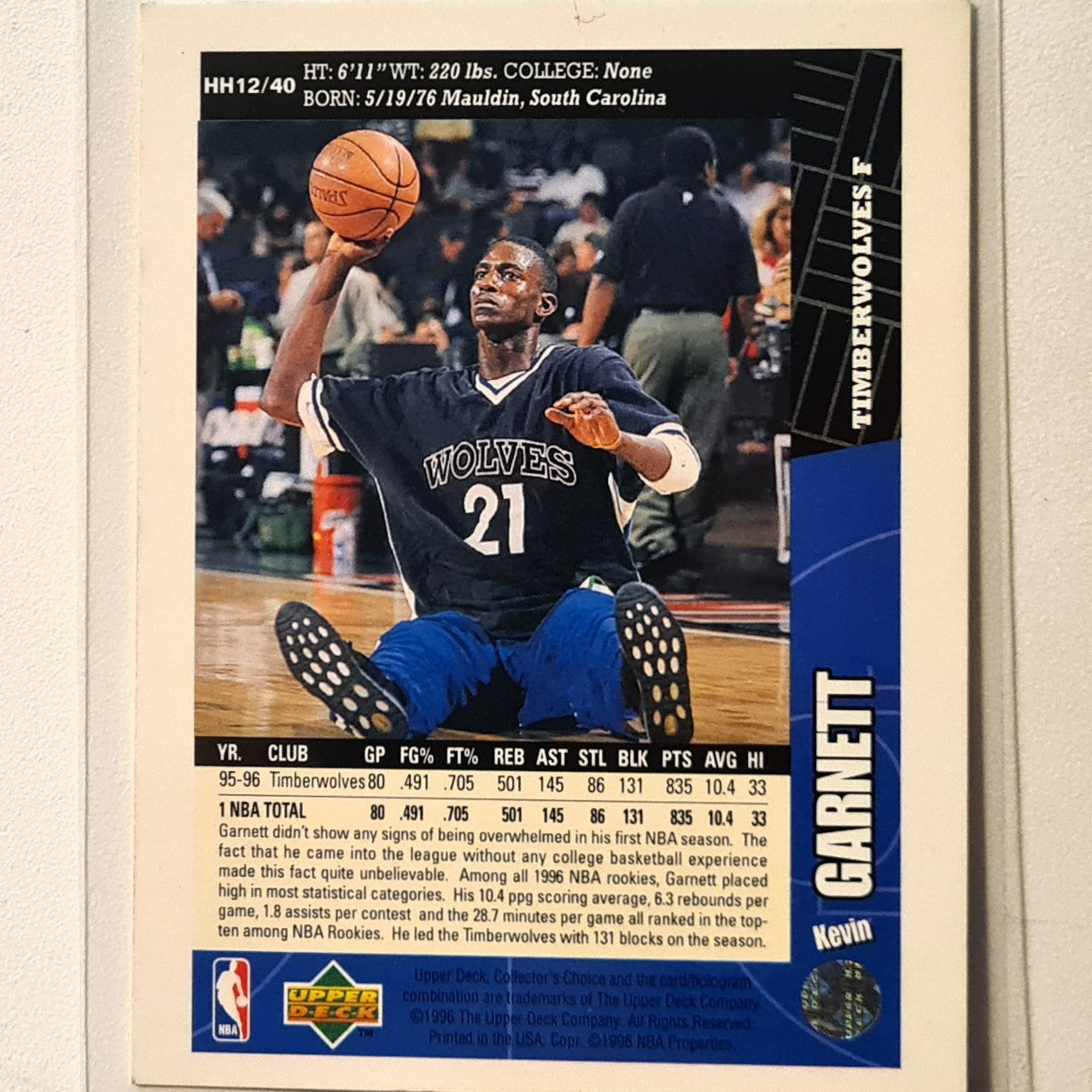 Kevin Garnett 1996 Upper-Deck Rookie RC HH12/40 NBA Basketball Minnesota Timberwolves Very good Sleeved