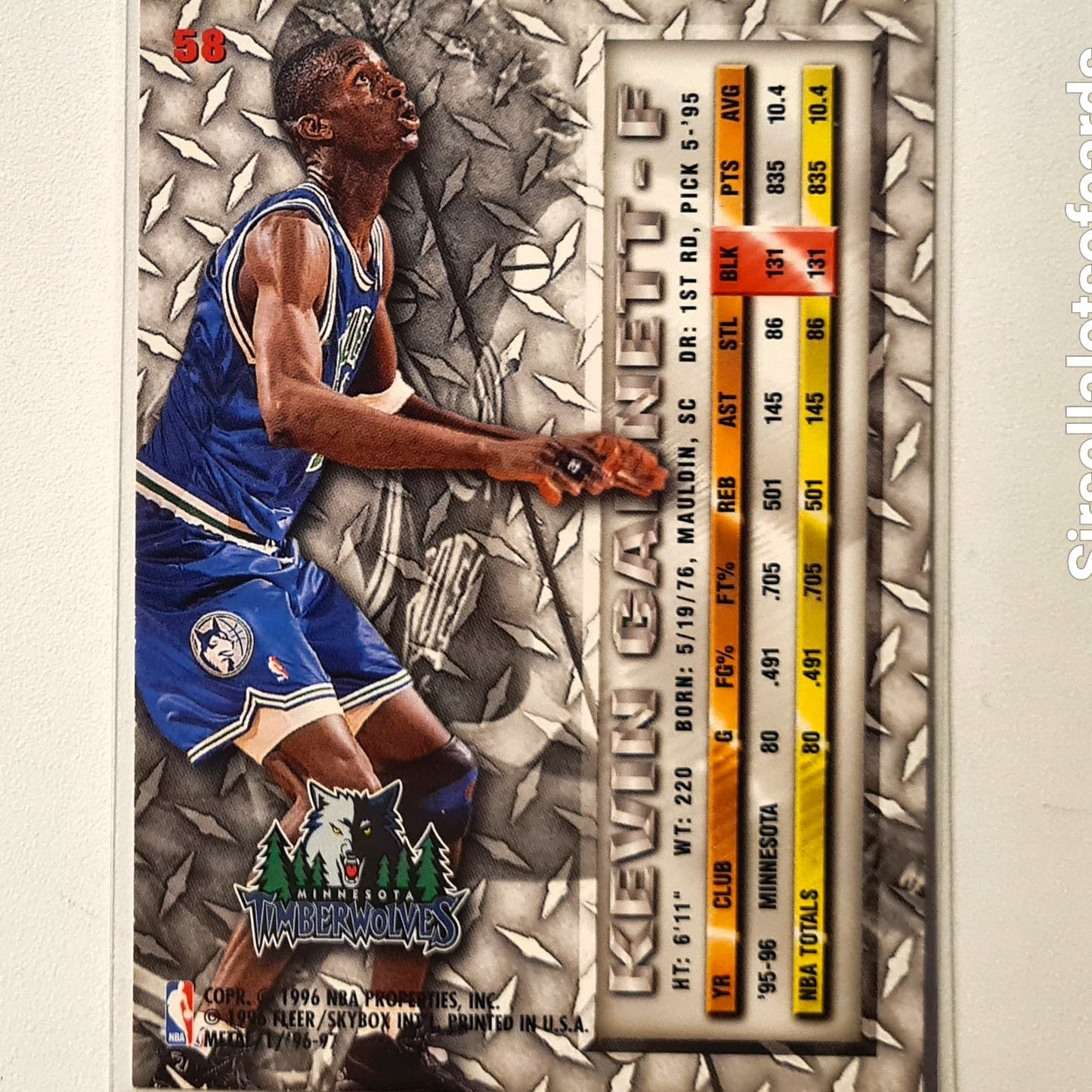 Kevin Garnett 1996 Fleer Metal 96-97 #58 NBA Basketball Minnesota Timberwolves Excellent Sleeved