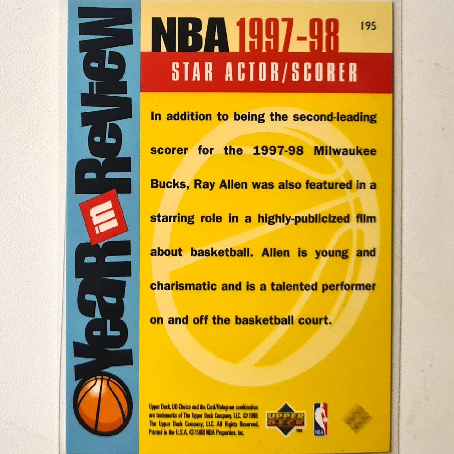 Ray Allen 1998 Upper-Deck year in review 1997-98 #195 NBA Basketball Milwaukee Bucks Very good sleeved