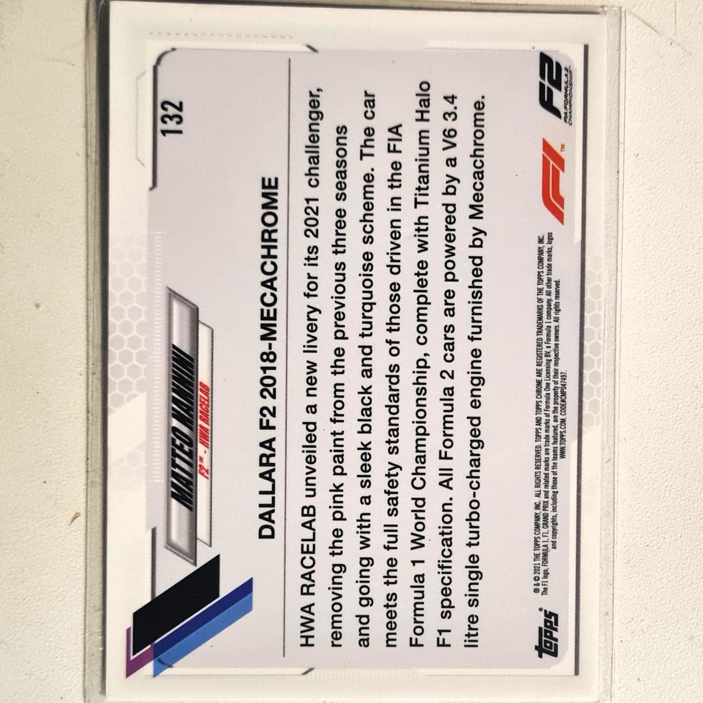 Matteo Nannini 2021 Topps Chrome #132 F1 Formula one HWA RACELAB F2 Excellent/mint sleeved