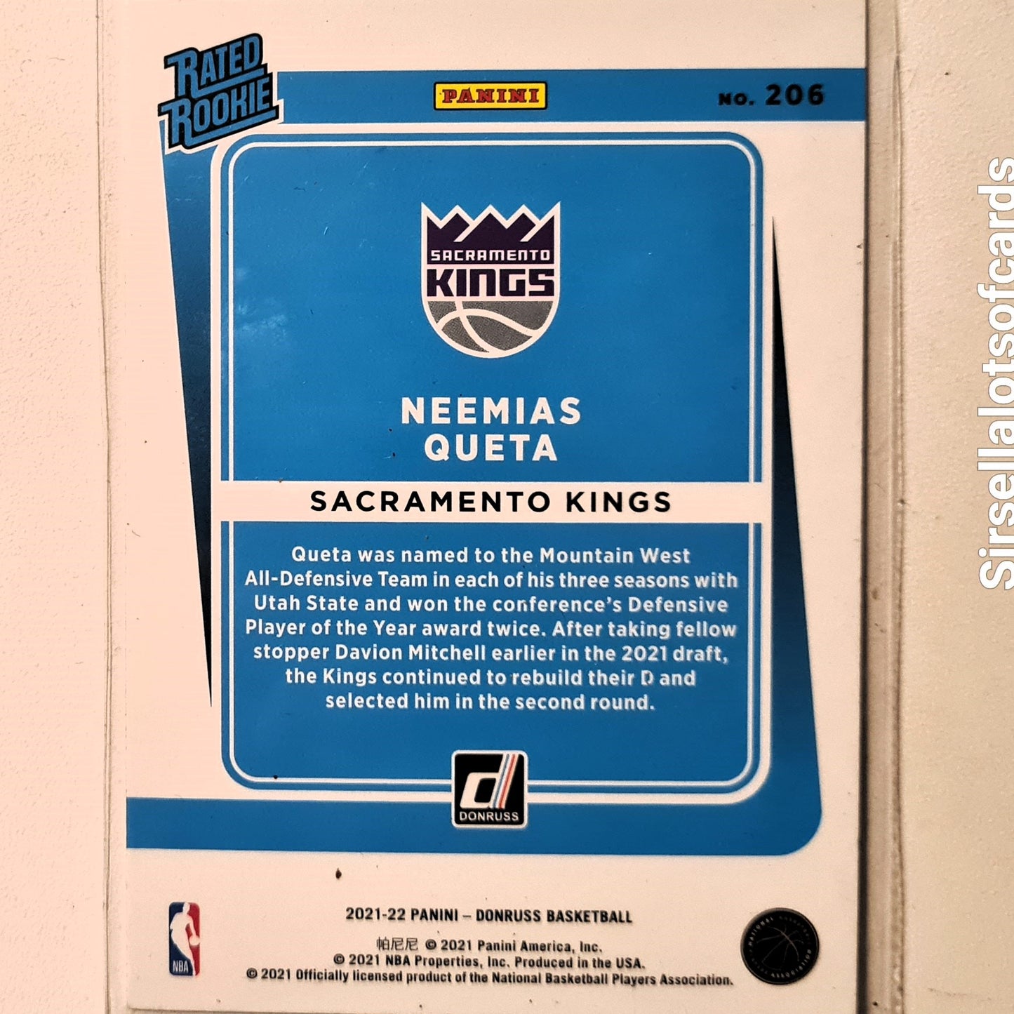 Neemias Queta 2021-22 Panini Donruss Rated Rookie RC #206 NBA Basketball Sacramento Kings Excellent/mint sleeved