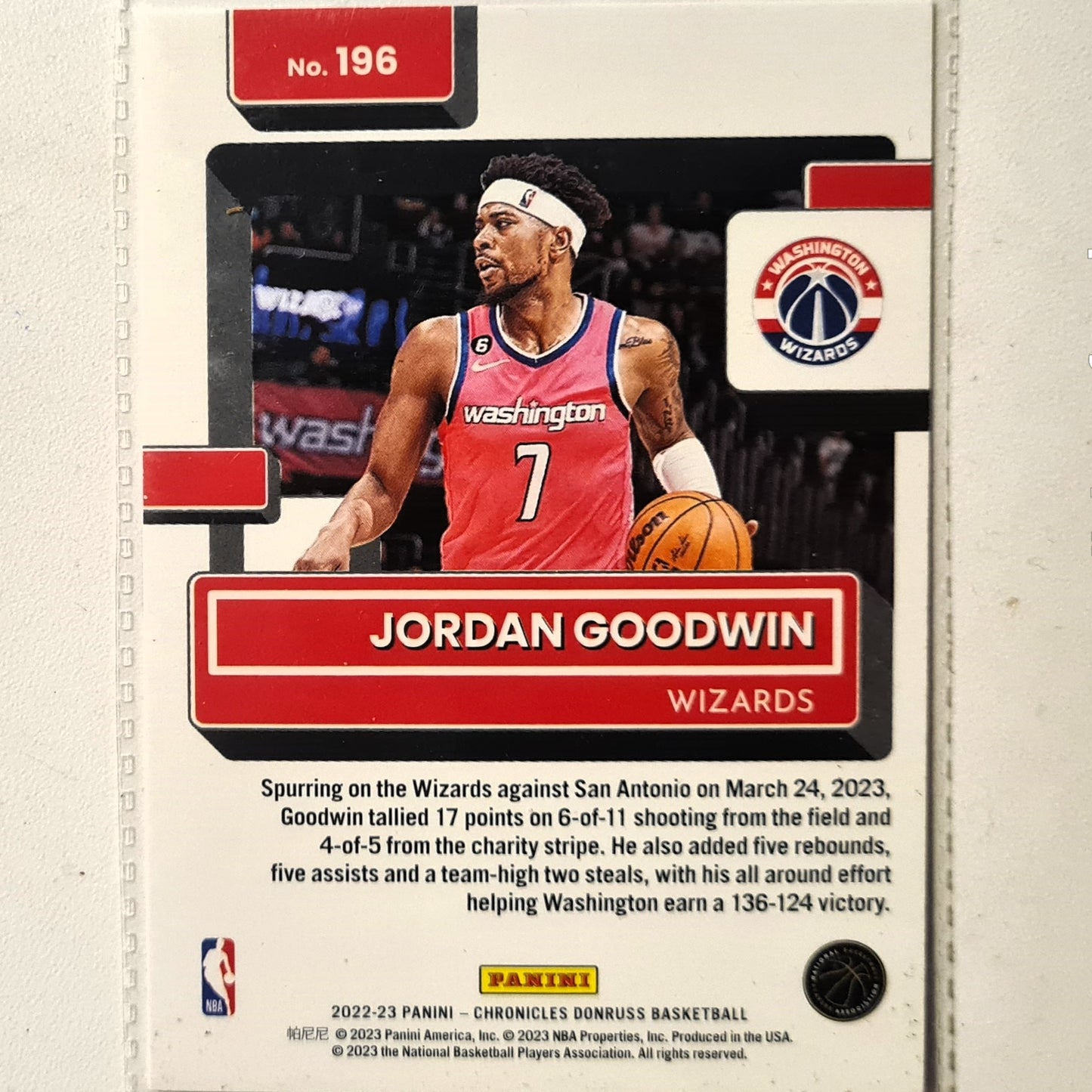 Jordan Goodwin 2021-22 Panini Donruss Rated Rookie #196 NBA Basketball Washington Wizards excellent/Mint sleeved