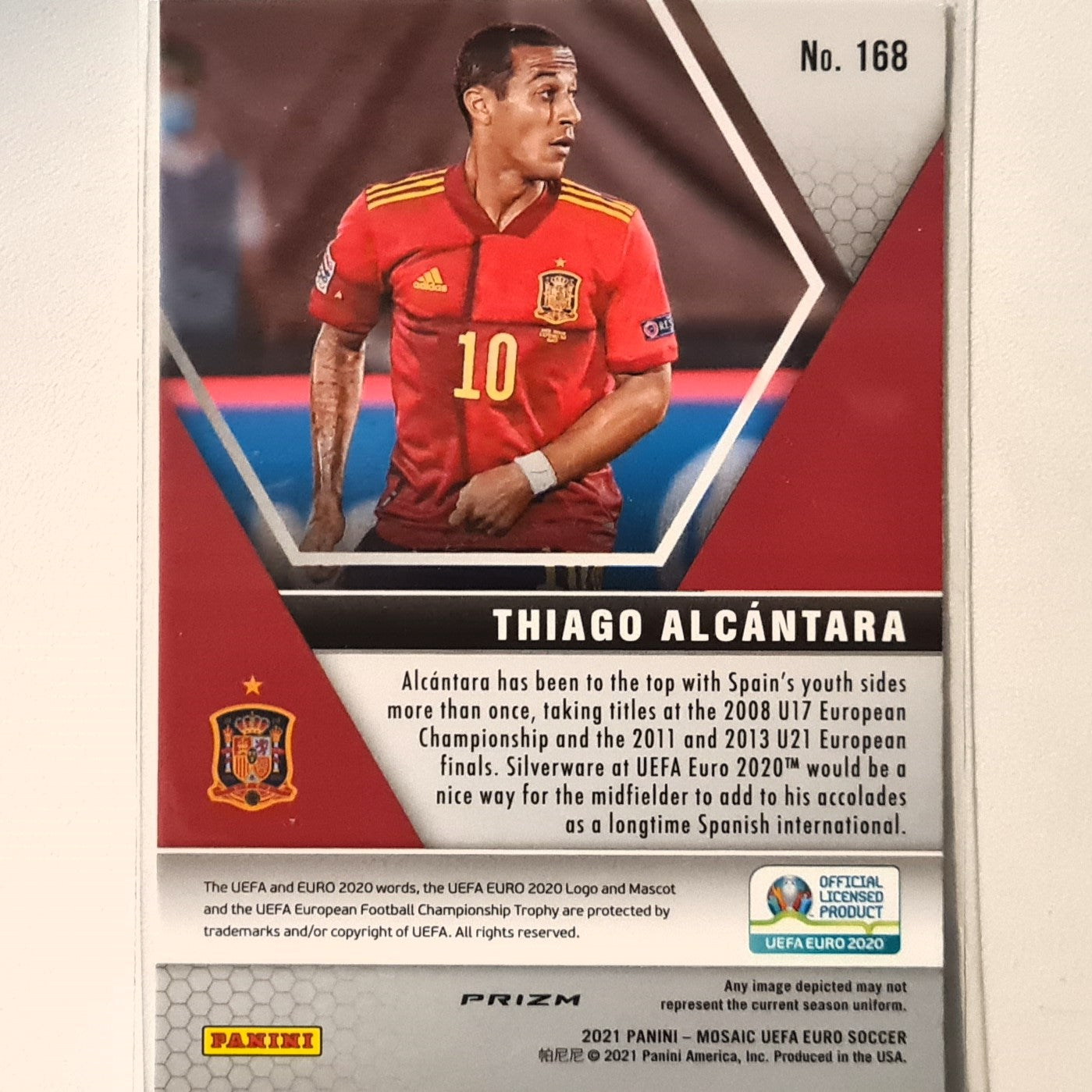 Thiago Alcantara 2021 euro 2020 Panini Mosaic Prizm #168 Soccer football Spain Excellent sleeved