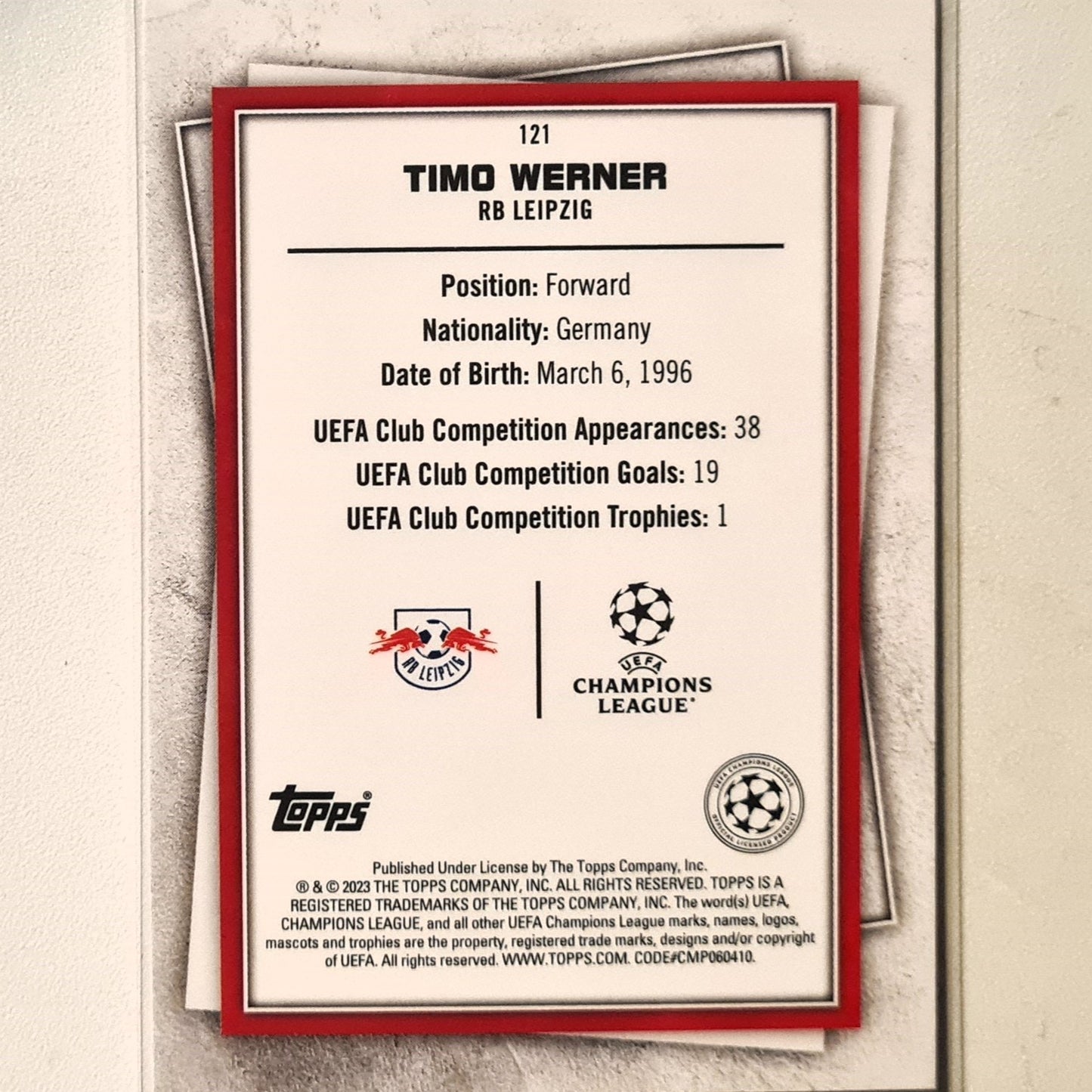 Timo Werner 2023 Topps Soccer superstars Molten Rare ##121 Soccer football RB Leipzig Excellent sleeved
