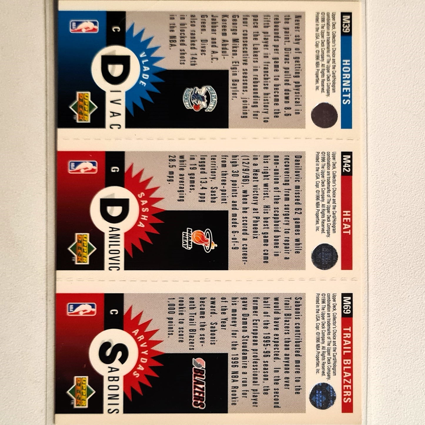 Sasha Danilovic Divac Sabonis 1996 Upper-Deck Mini's M39 M42 M69 NBA Basketball Miami Heat Excellent sleeved