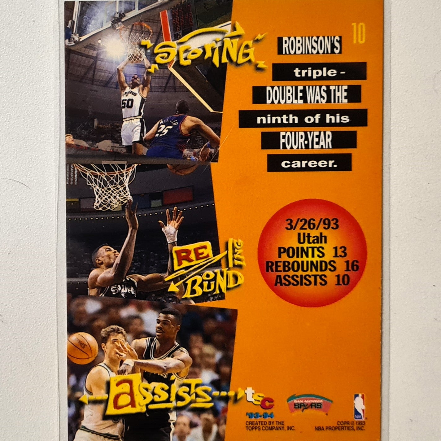 David Robinson 1993 Topps Stadium Club Triple Double #10 NBA Basketball San Antonio Spurs Excellent sleeved