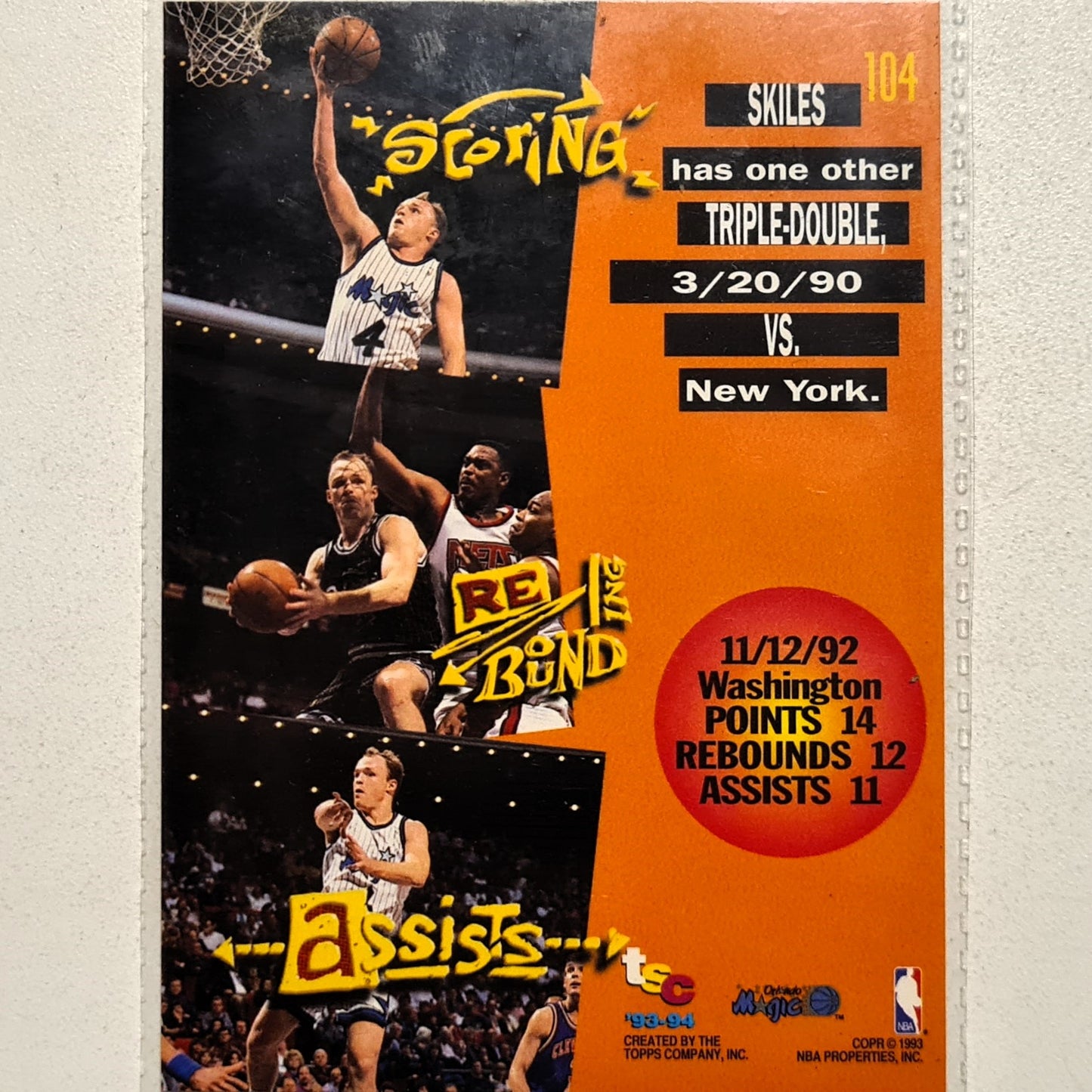 Scott Skiles 1993 Topps Stadium Club triple double #104 NBA Basketball Orlando Magic very good Sleeved