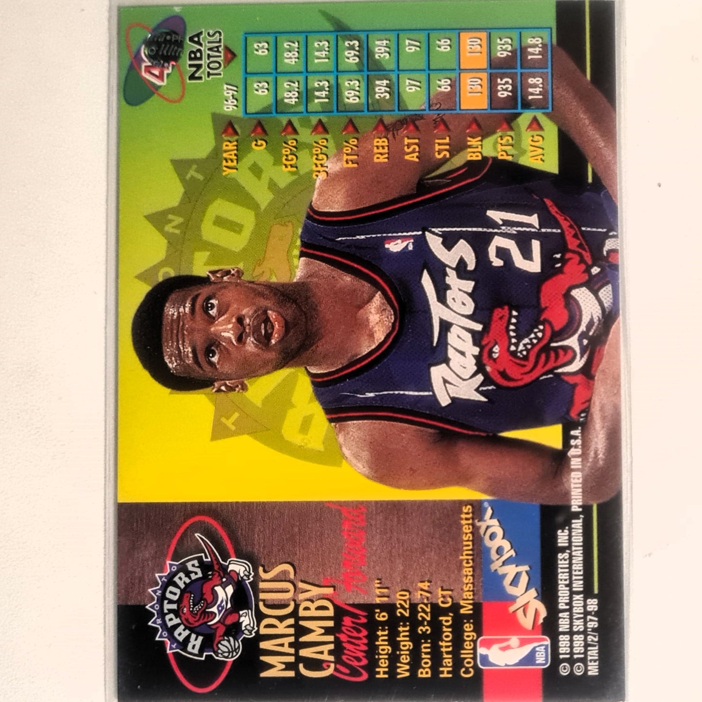 Marcus Camby 1998 Skybox Metal Universe #48 NBA Basketball Toronto Raptors excellent Sleeved