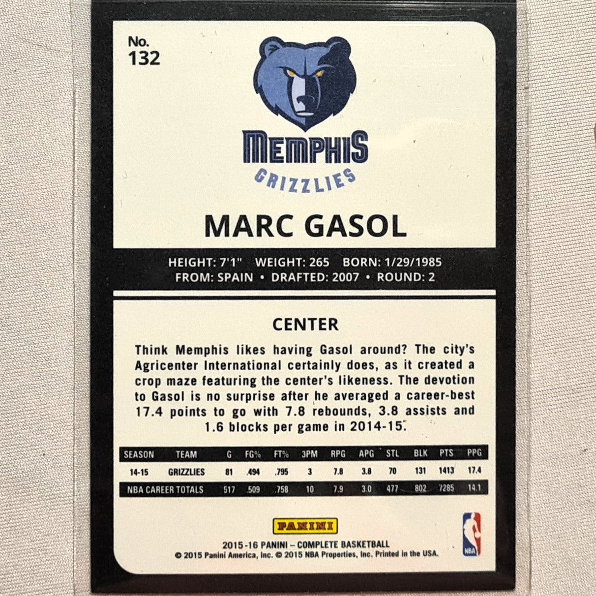 Marc Gasol 2015-16 Panini Complete silver edge variant #132 NBA Basketball Memphis Grizzlies Excellent