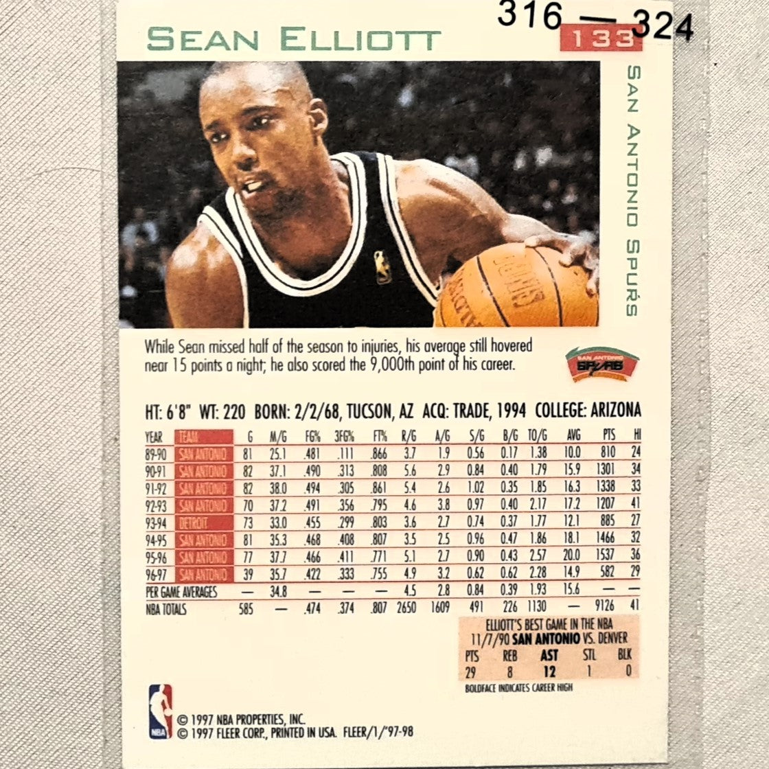 Sean Elliott 1997 Fleer 97-98 #133 NBA Basketball San Antonio Spurs very good example