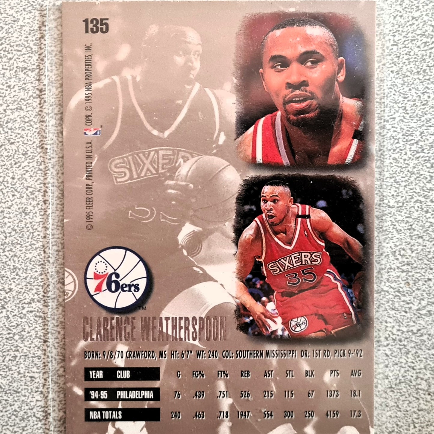 Clarence Weatherspoon 1995 Fleer Ultra 95-96 #135 NBA Basketball Philadelphia 76ers very good Sleeved