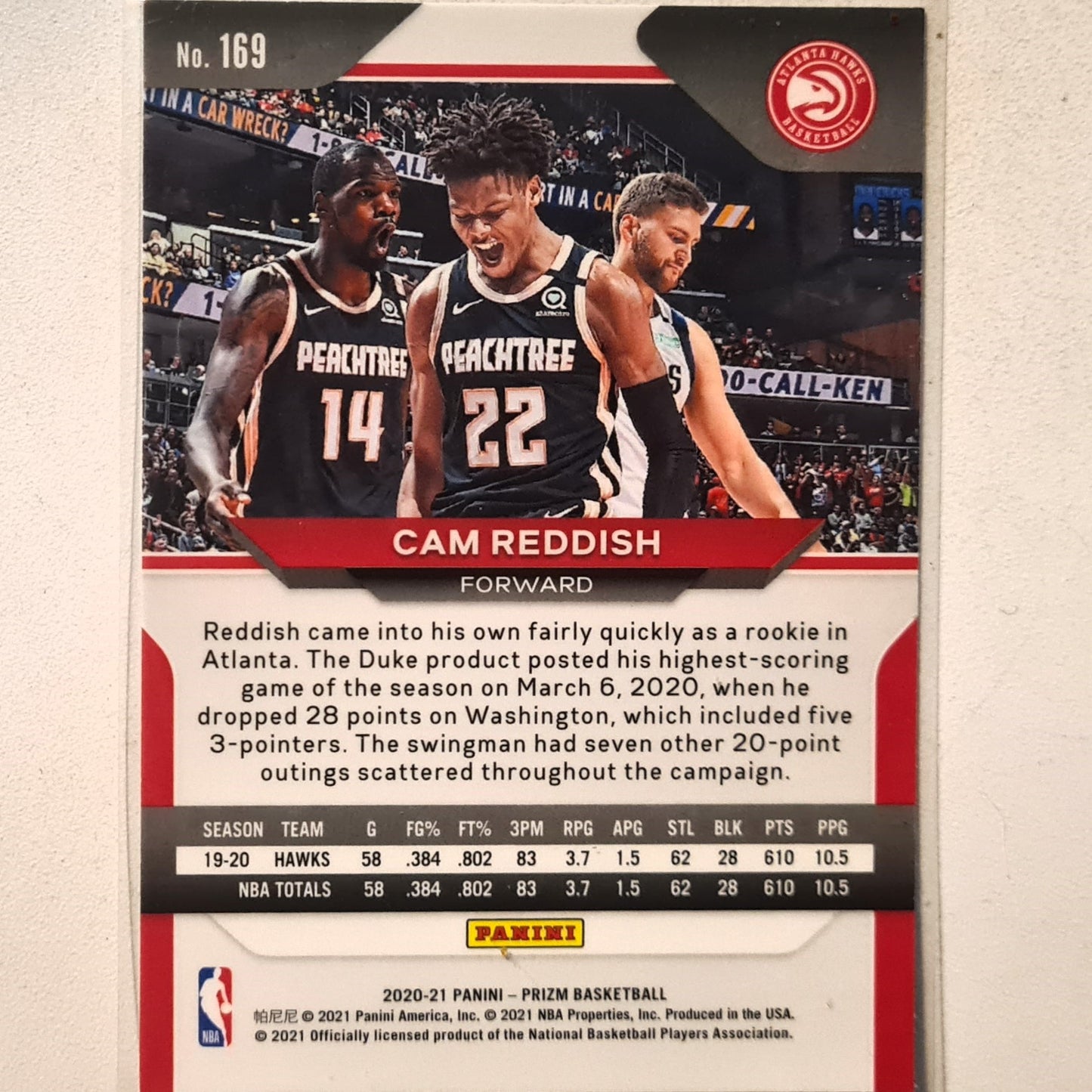 Cam Reddish 2020-21 Panini Prizm #169 NBA Basketball Atlanta Hawks excellent