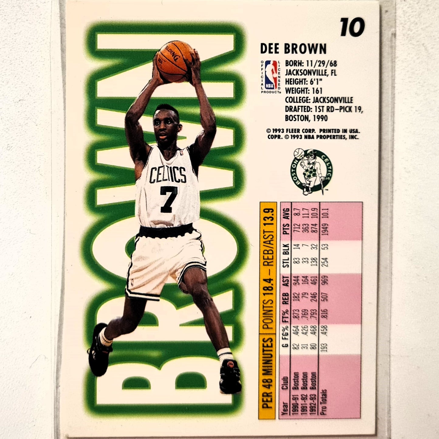 Dee Brown 1993 Fleer 93-94 #10 NBA Basketball Boston Celtics Excellent sleeved