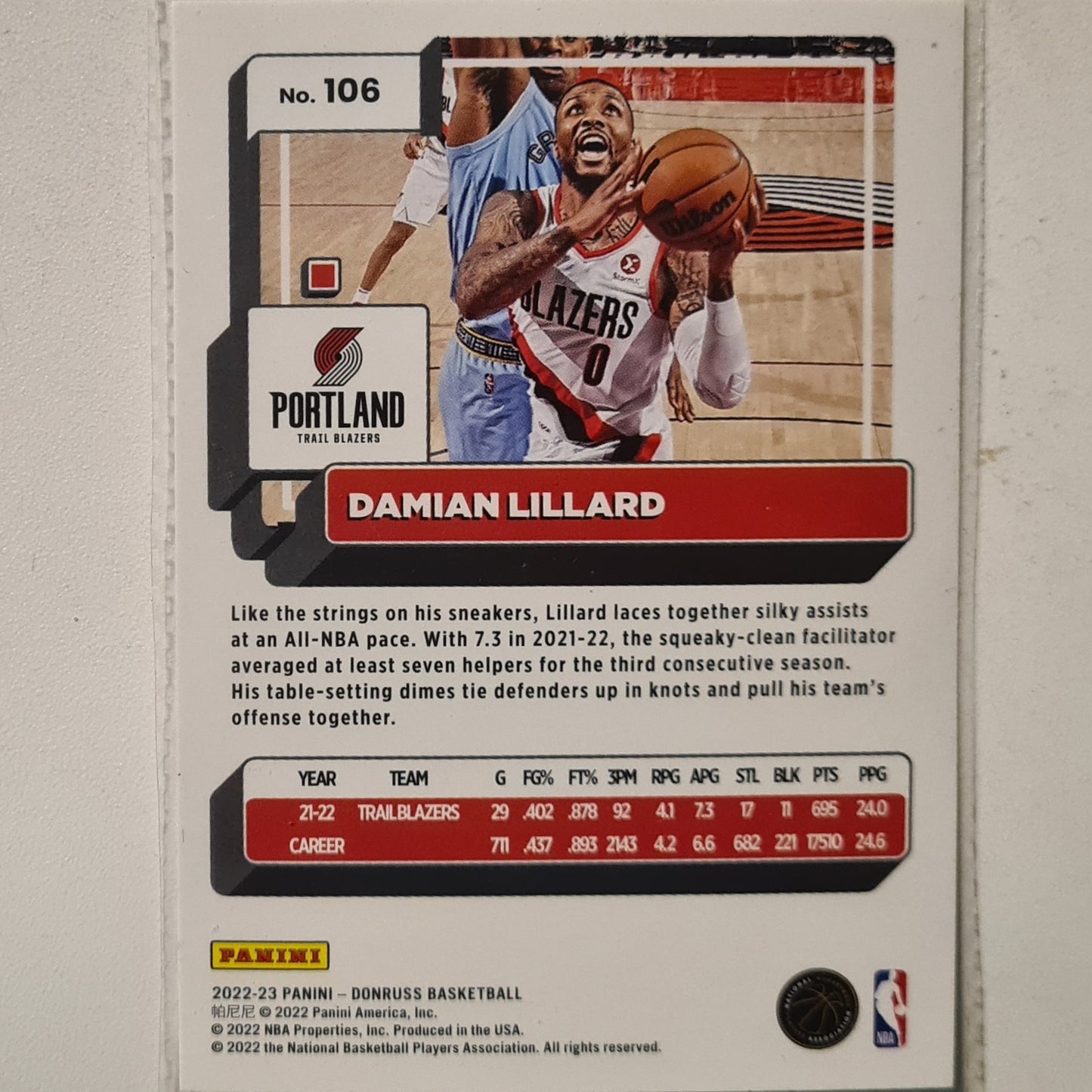 Damian Lillard 2022-23 Donruss #106 NBA Basketball Portland Trail Blazers excellent +