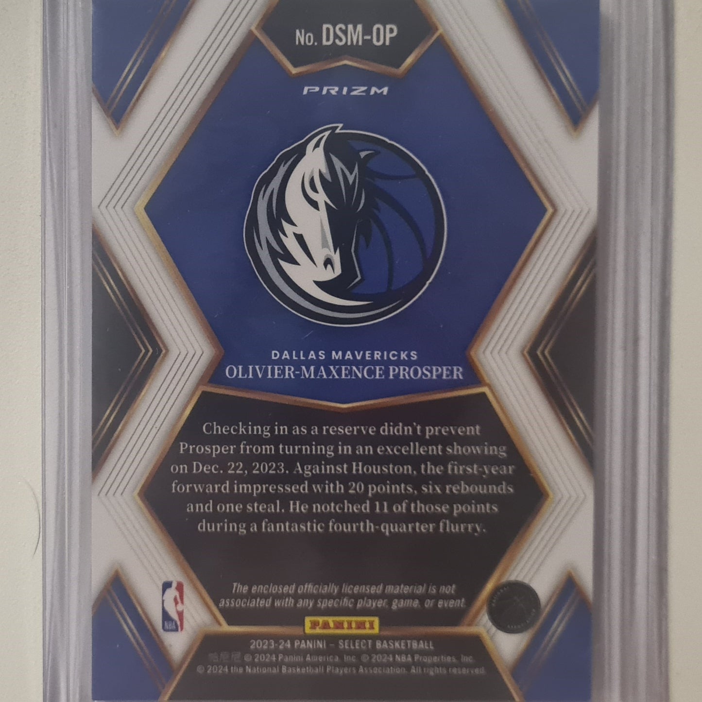 Oliver-Maxence Prosper 2023-24 Panini Select Draft Selections rookie RC Patch DSM-OP Basketball Dallas Mavericks mint