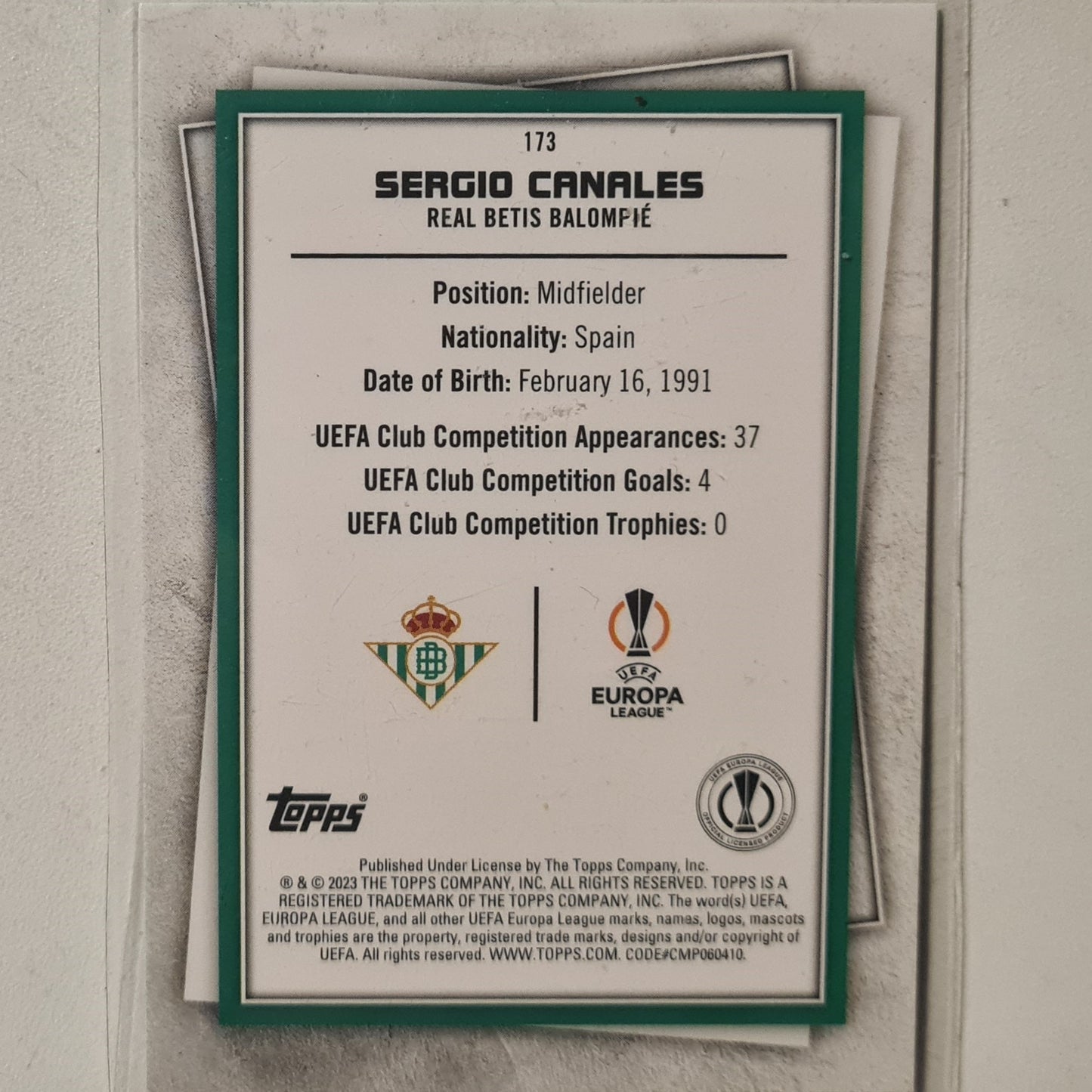 Sergio Canales 2023 Topps Soccer Stars green uncommon holo #173 Football Soccer Real Betis Excellent sleeved