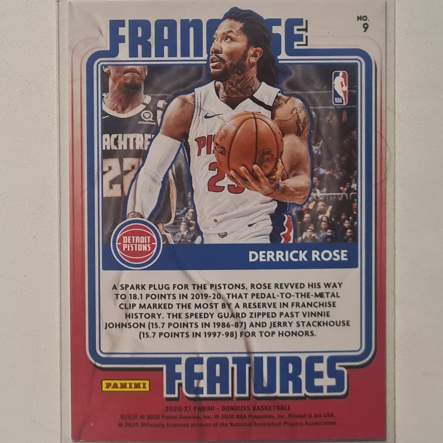 Derrick Rose 2020-21 Panini Donruss Franchise Features #9 NBA Basketball Detroit Pistons Excellent Sleeved