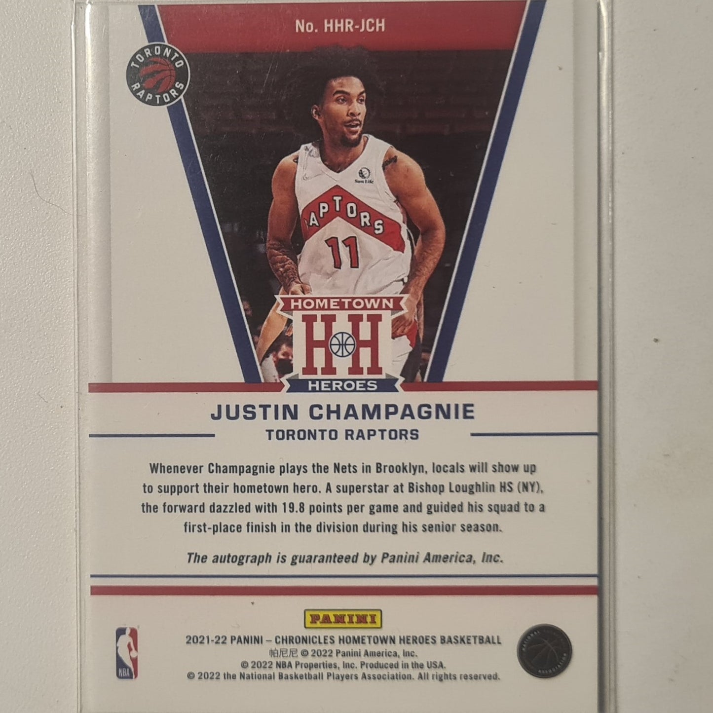 Justin Champagnie 2021-22 Panini Hometown Heroes Auto Rookie RC 031/149 HHR-JCH NBA Basketball Toronto Raptors excellent