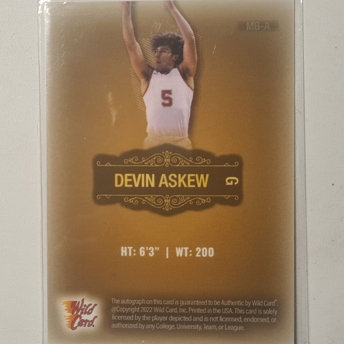 Devin Askew 2022 Wild Card Matte premium Auto 83/100 MB-A Basketball Long Beach excellent