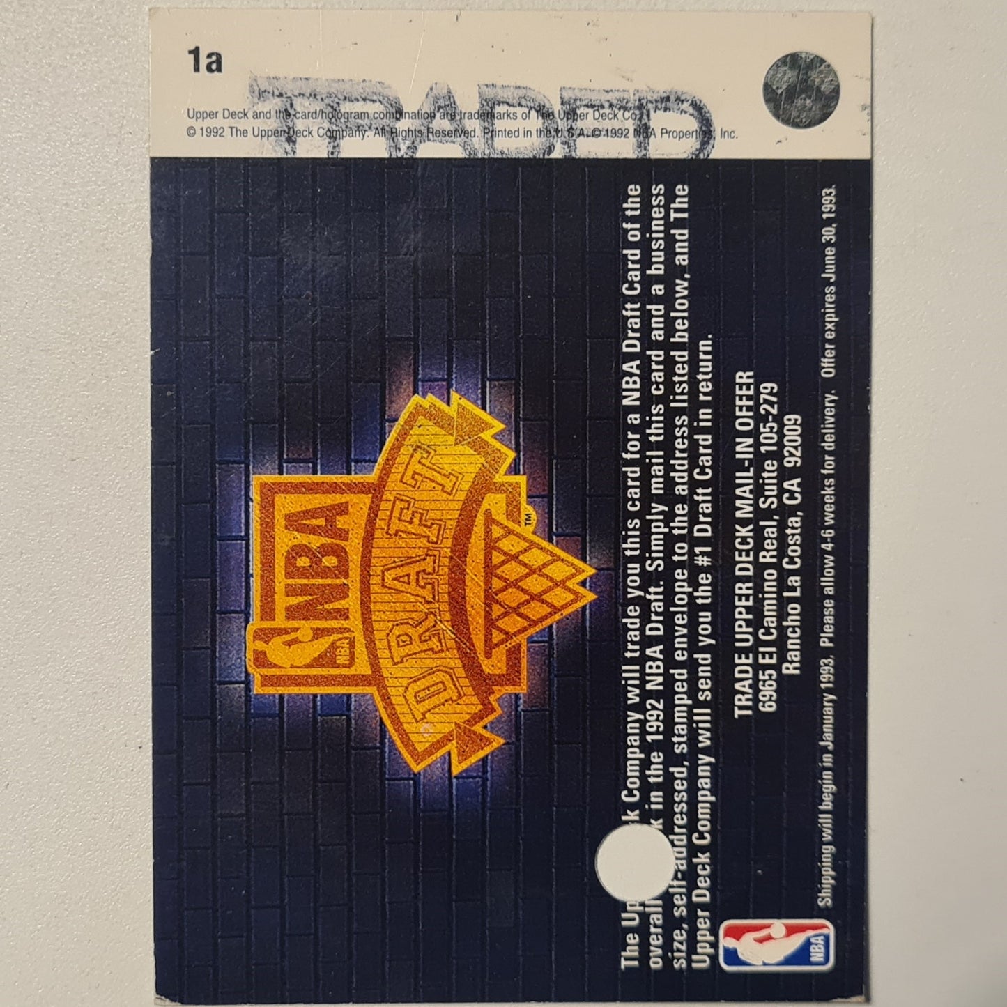 Trade Upper-Deck 1993 Redemption NBA Draft card to get Shaquille O'Neal Rookie fair sleeved