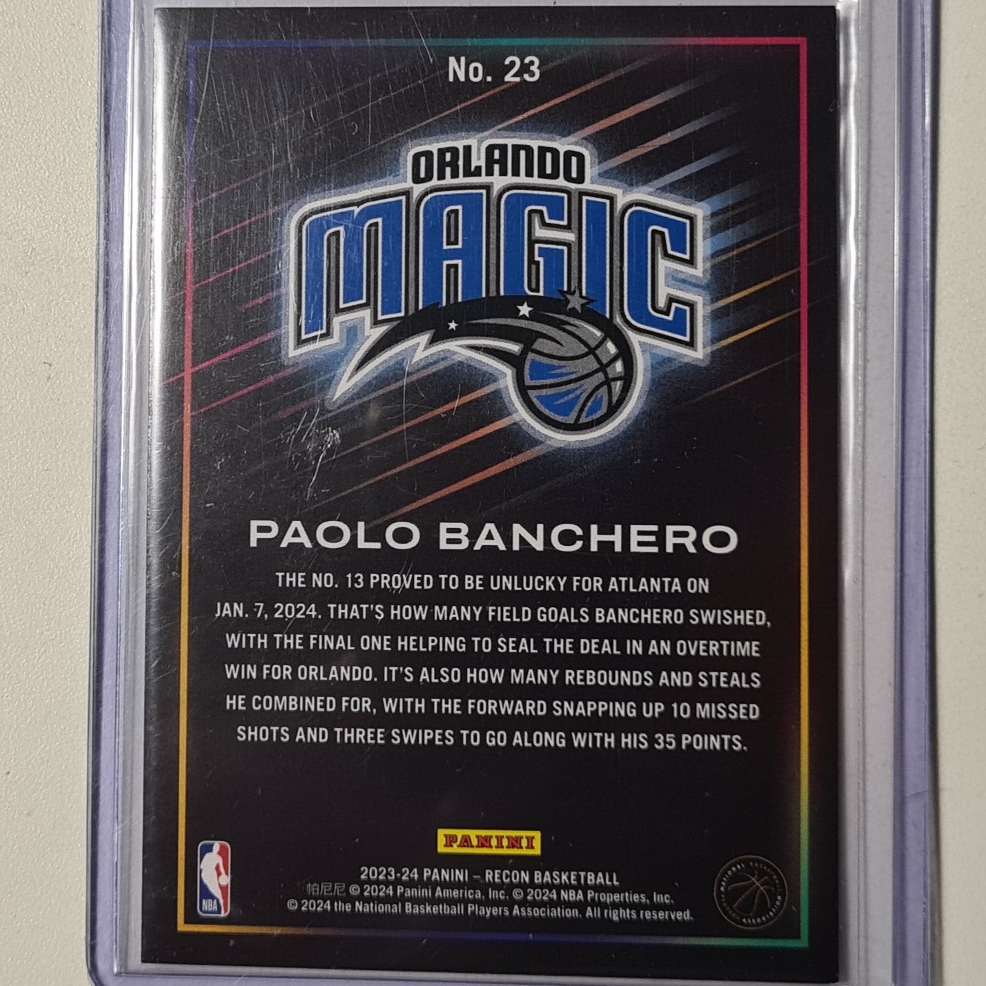 Paolo Banchero 2023-24 Panini Recon holo numbered 06/99 #23 NBA Basketball Orlando Magic excellent
