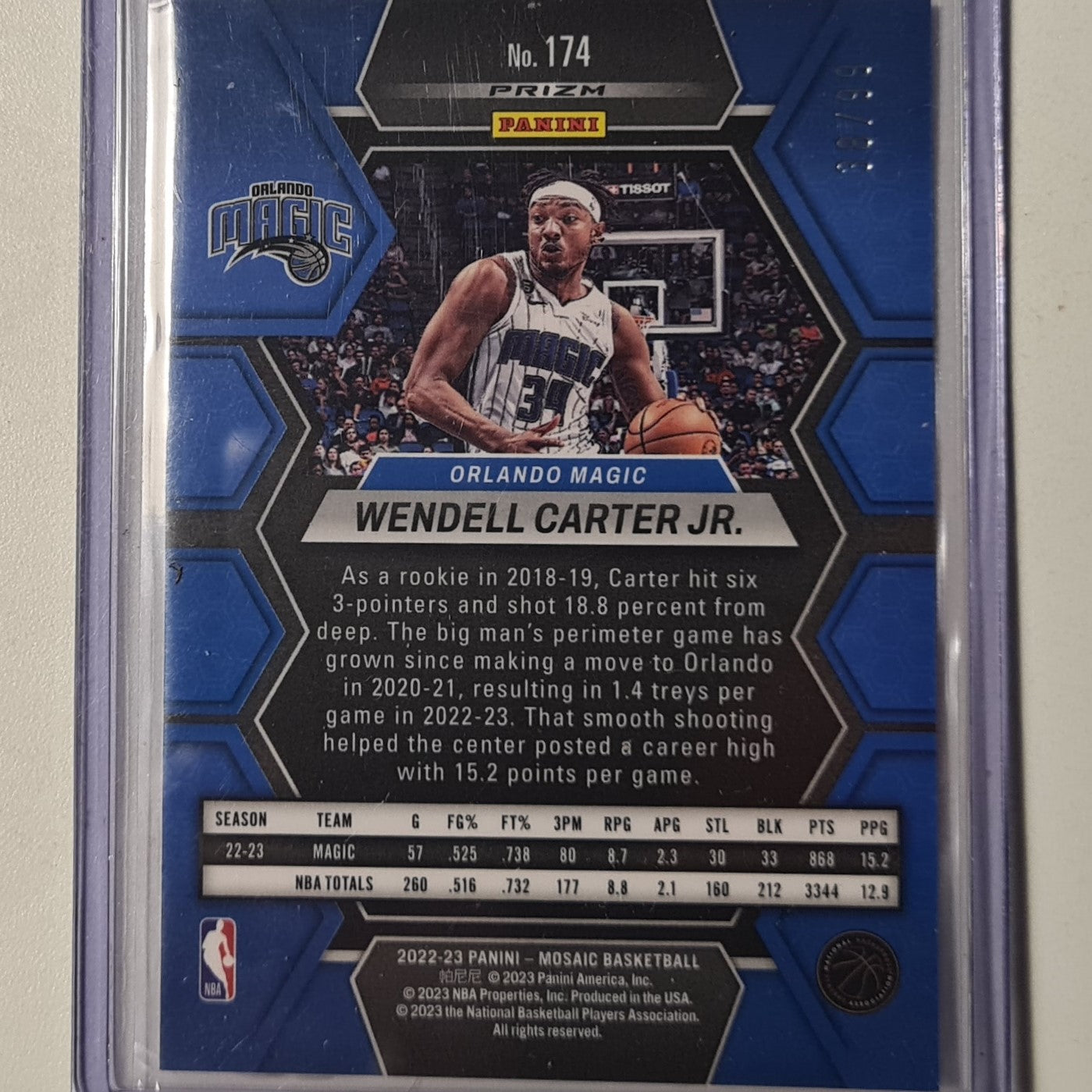Wendell Carter Jr 2022-23 Panini Mosaic purple numbered 38/99 #174 NBA Basketball Orlando Magic excellent