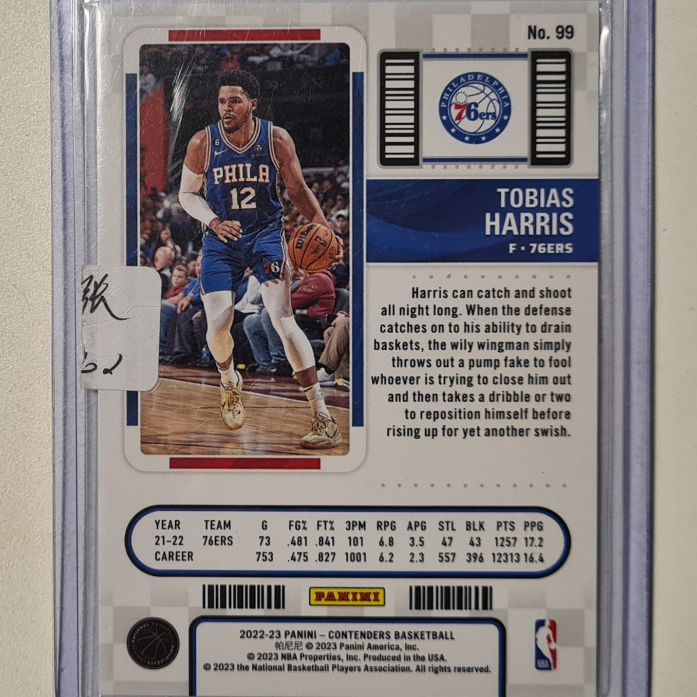 Tobias Harris 2022-23 Panini Contenders holo numbered 11/99 NBA Basketball Philadelphia 76ers Excellent