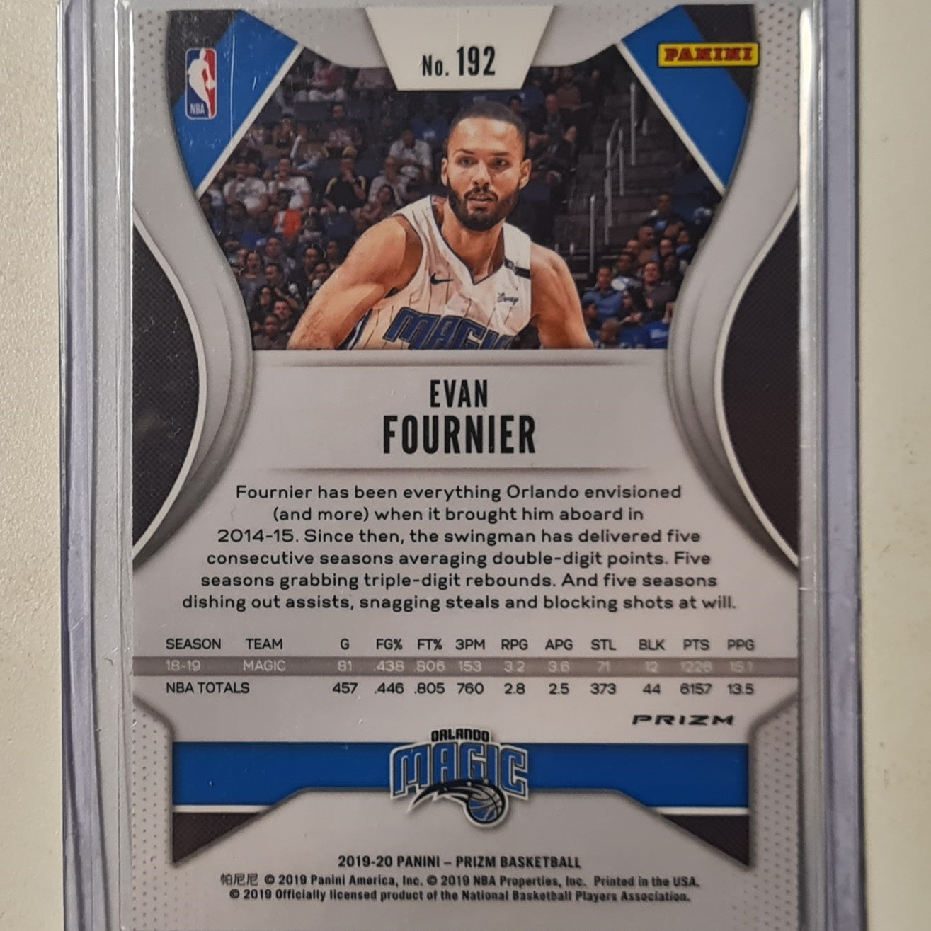Evan Fournier 2019-20 Panini Prizm refractor #192 NBA Basketball Orlando Magic Excellent mint