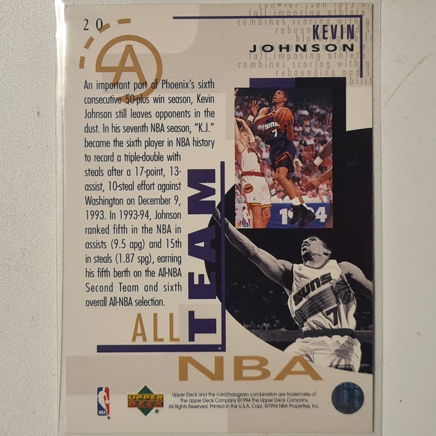 Kevin Johnson 1884 Upper-Deck NBA All-Team #20 NBA Basketball Phoenix Suns very good