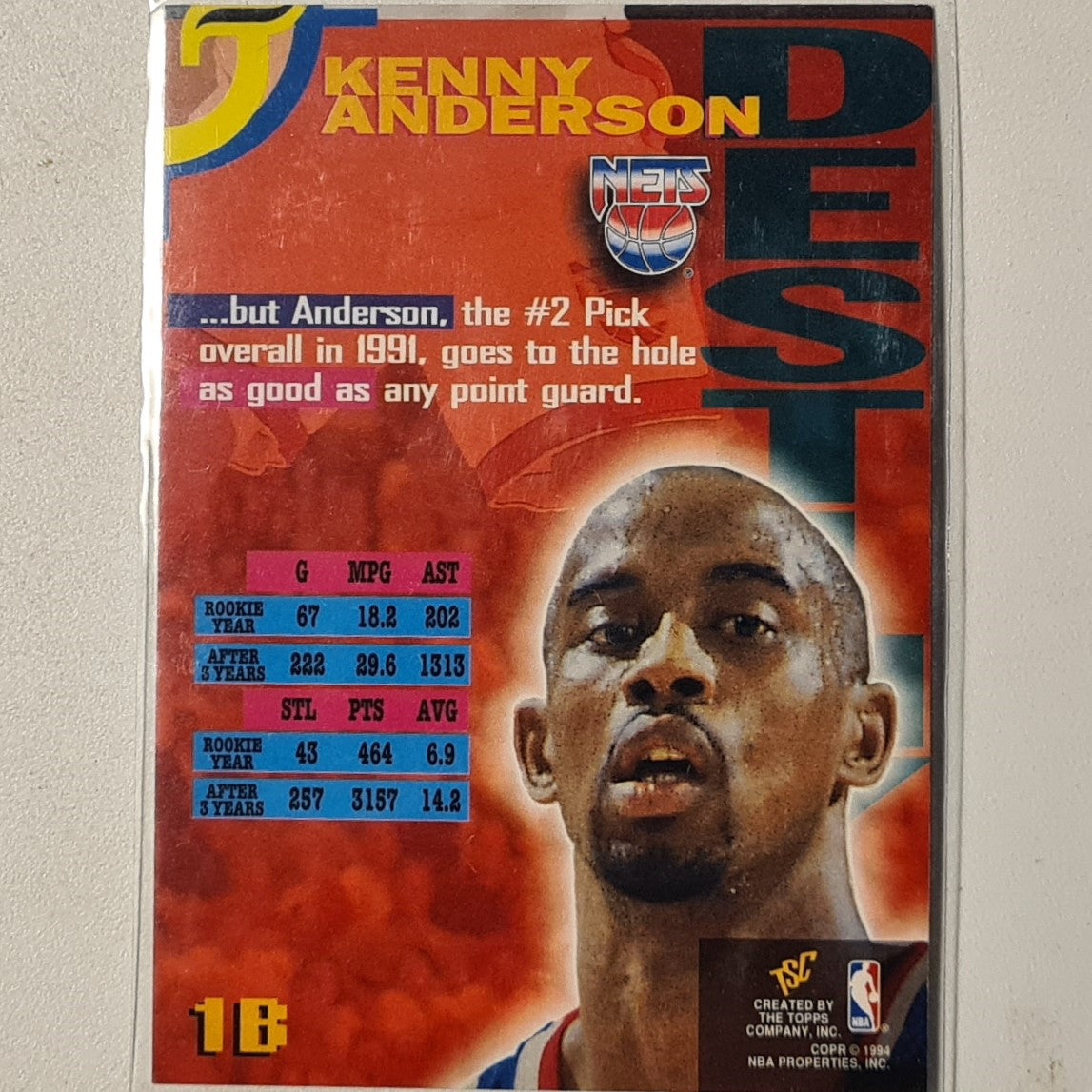 Kenny Anderson 1994 Topps stadium club Destiny 1B NBA Basketball New Jersey Nets Excellent