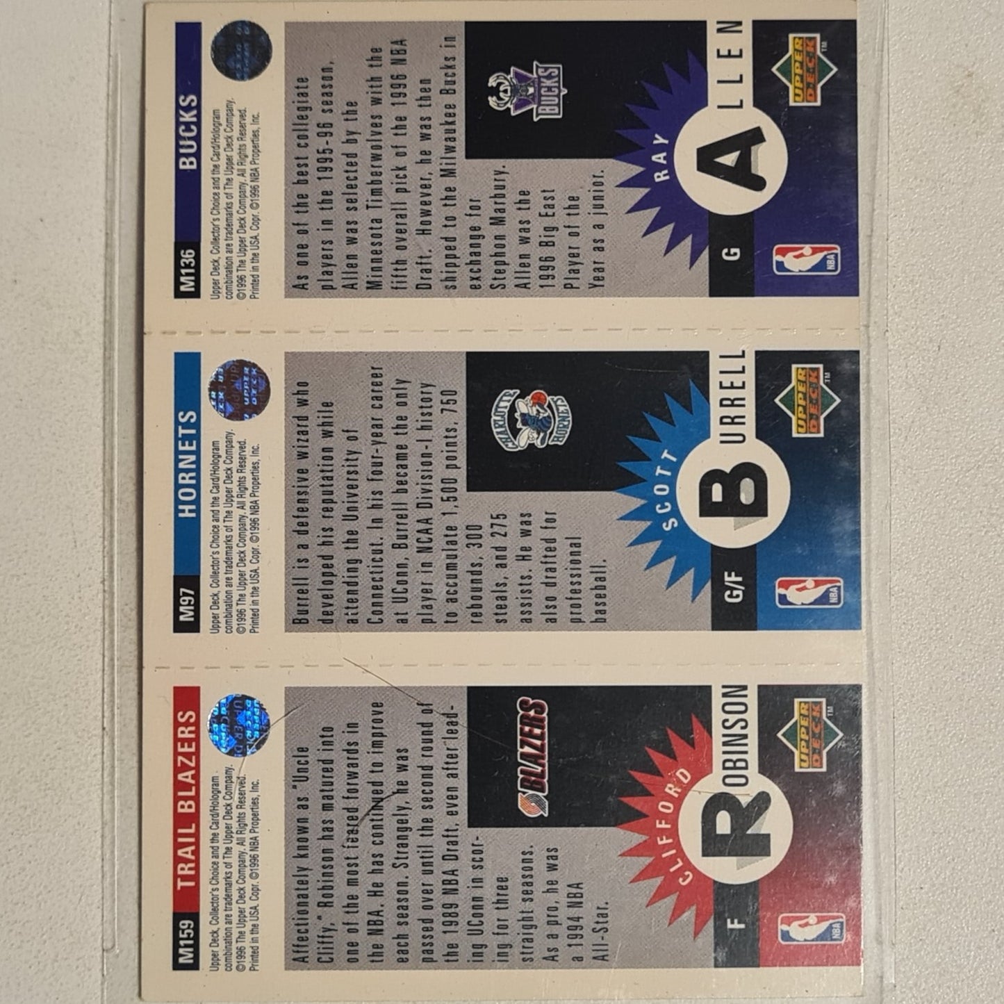 Ray Allen 1996 Upper-Deck Mini's Rookie RC #M136 NBA Basketball Milwaukee Bucks good sleeved