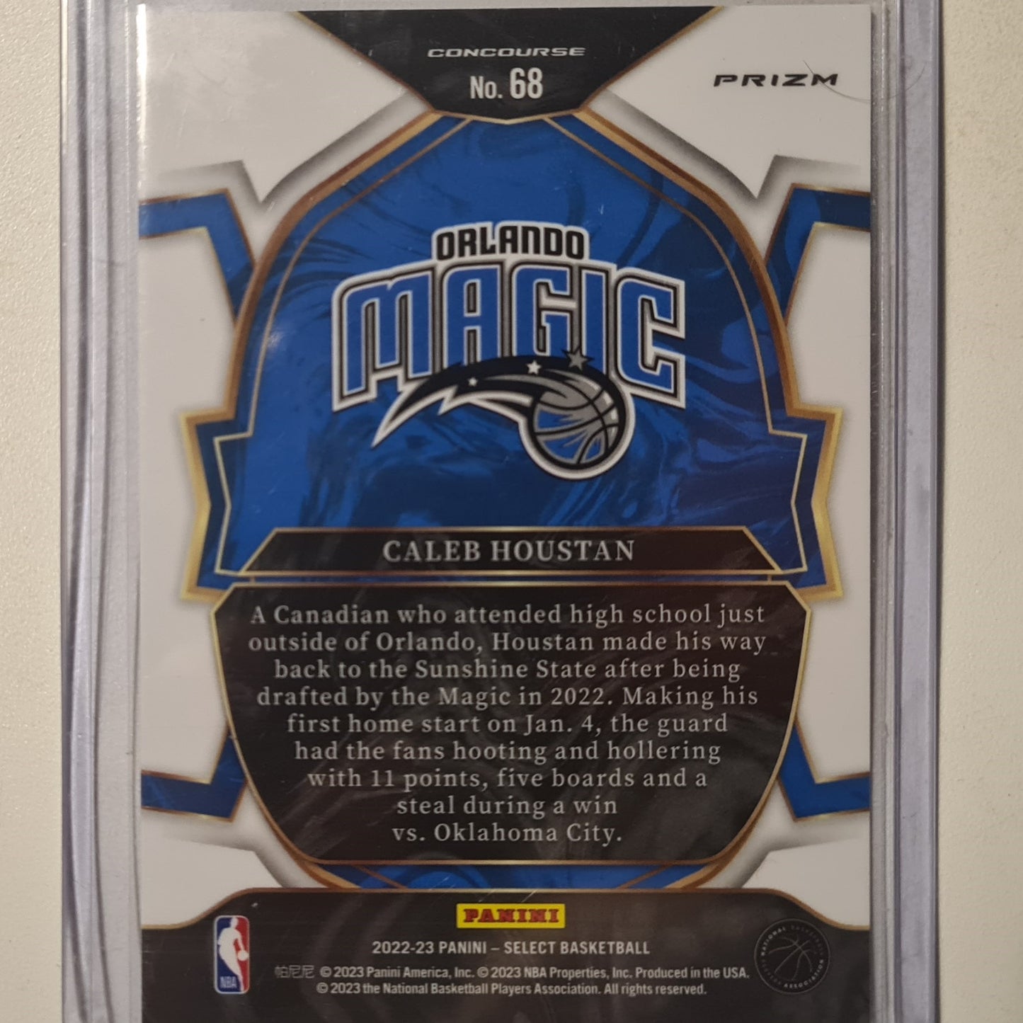 Caleb Houstan 2022-23 Panini Select Blue refractor Rookie RC #68 NBA Basketball Orlando Magic excellent/mint sleeved