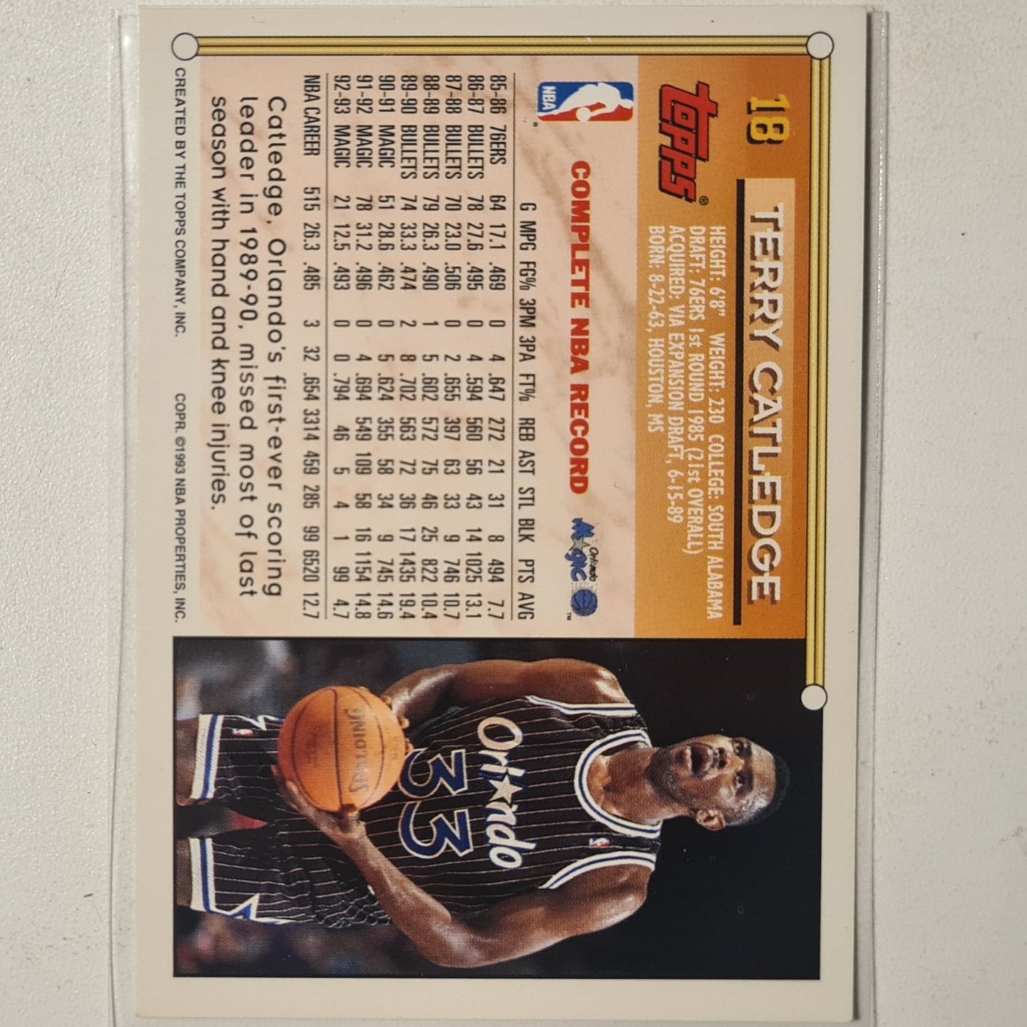 Terry Catledge 1993 Topps #18 NBA Basketball Orlando Magic Excellent