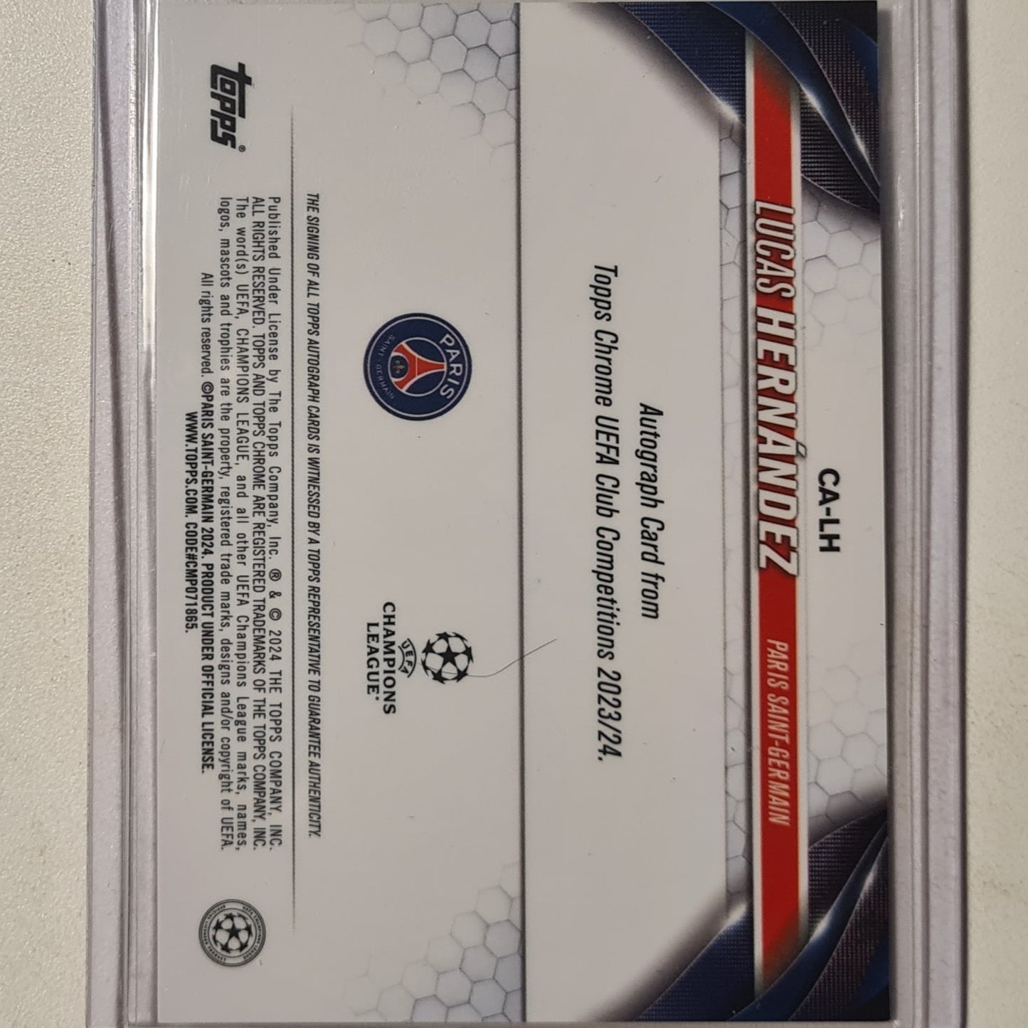 Lucas Hernandez 2024 Topps Chrome champions league Auto CA-LH Soccer Football Paris Saint Germain mint