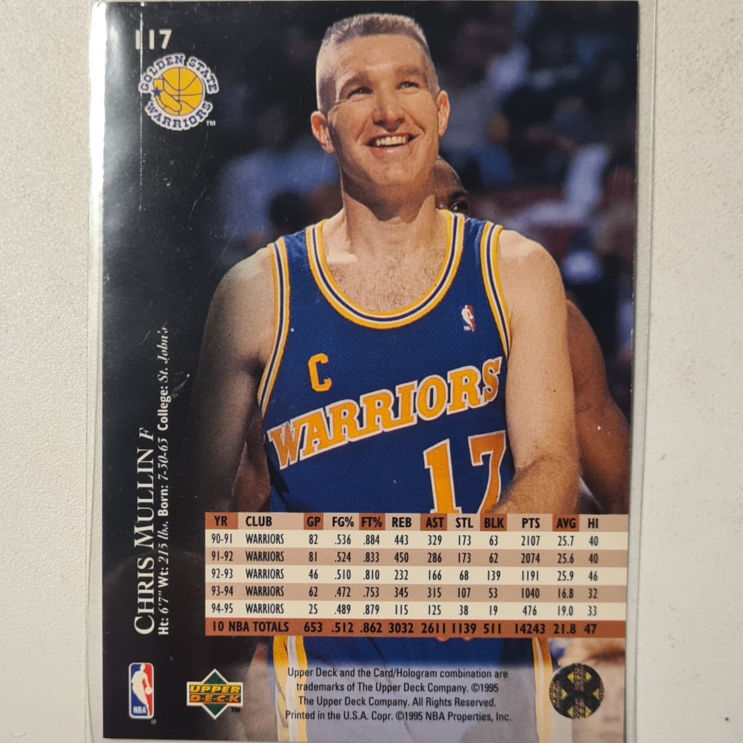 Chris Mullin 1995 Upper-Deck #117 NBA Basketball Golden State Warriors excellent