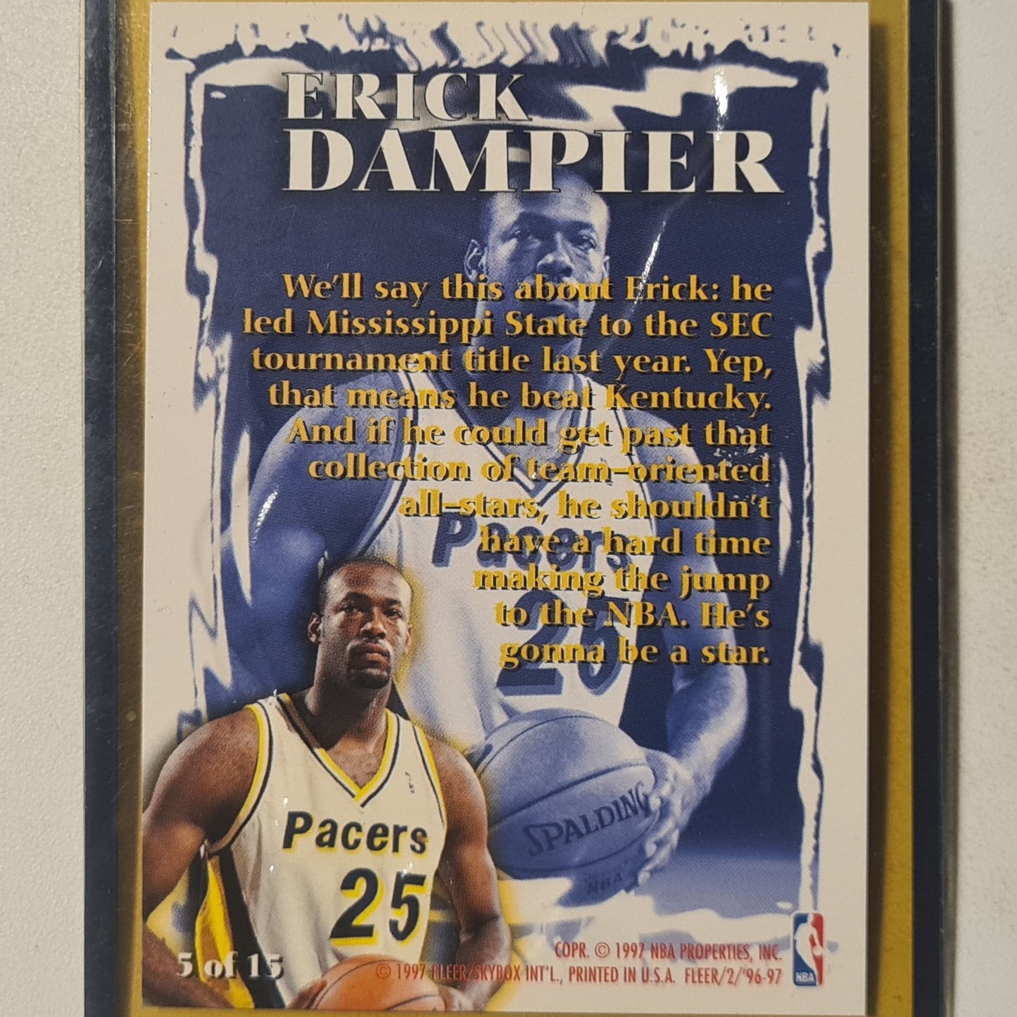 Erick Dampier 1997 Fleer 96-97 Rookie Sensations 5 of 15 NBA Basketball Indiana Pacers Excellent