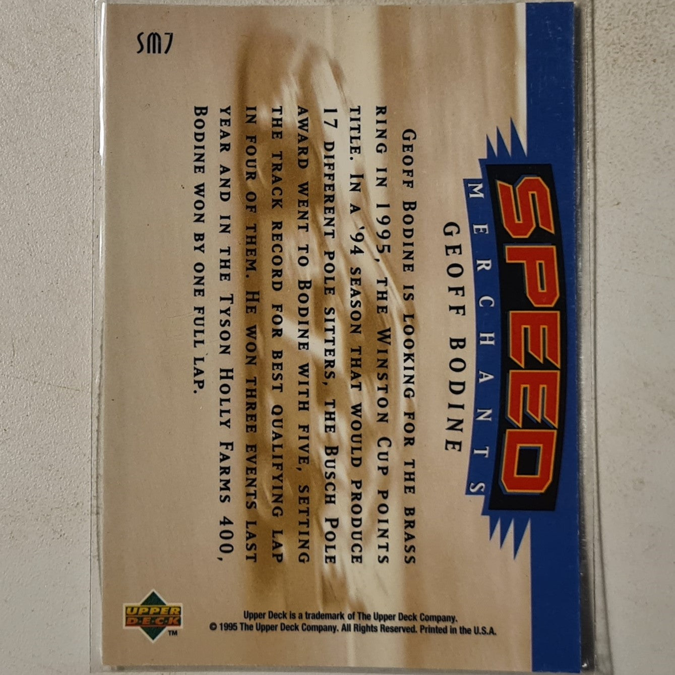 Geoff Bodine 1995 Upper-Deck SP Speed Merchant Holo SM7 Nascar Ford very good Sleeved