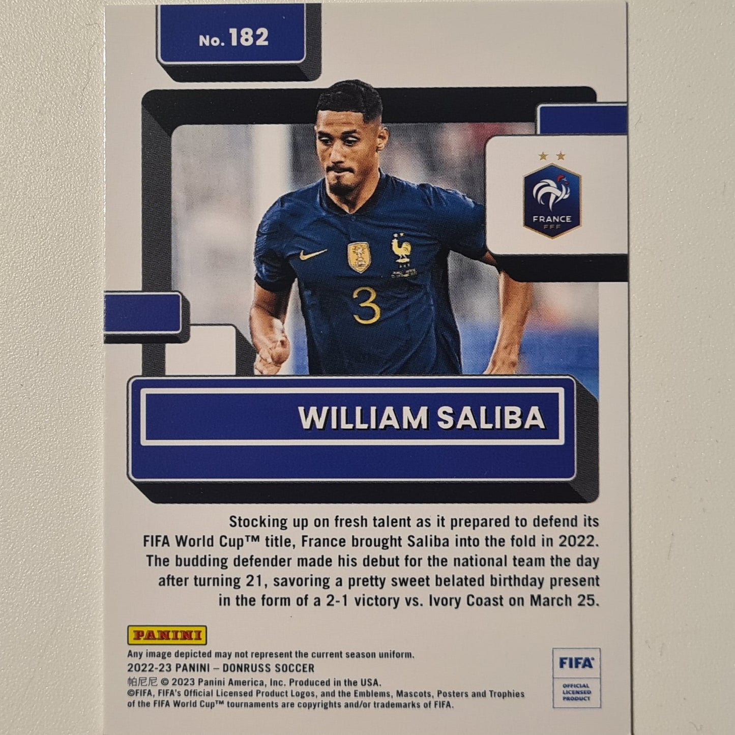William Saliba 2022-23 Panini rated Rookie RC #182 Football France excellent/mint Sleeved
