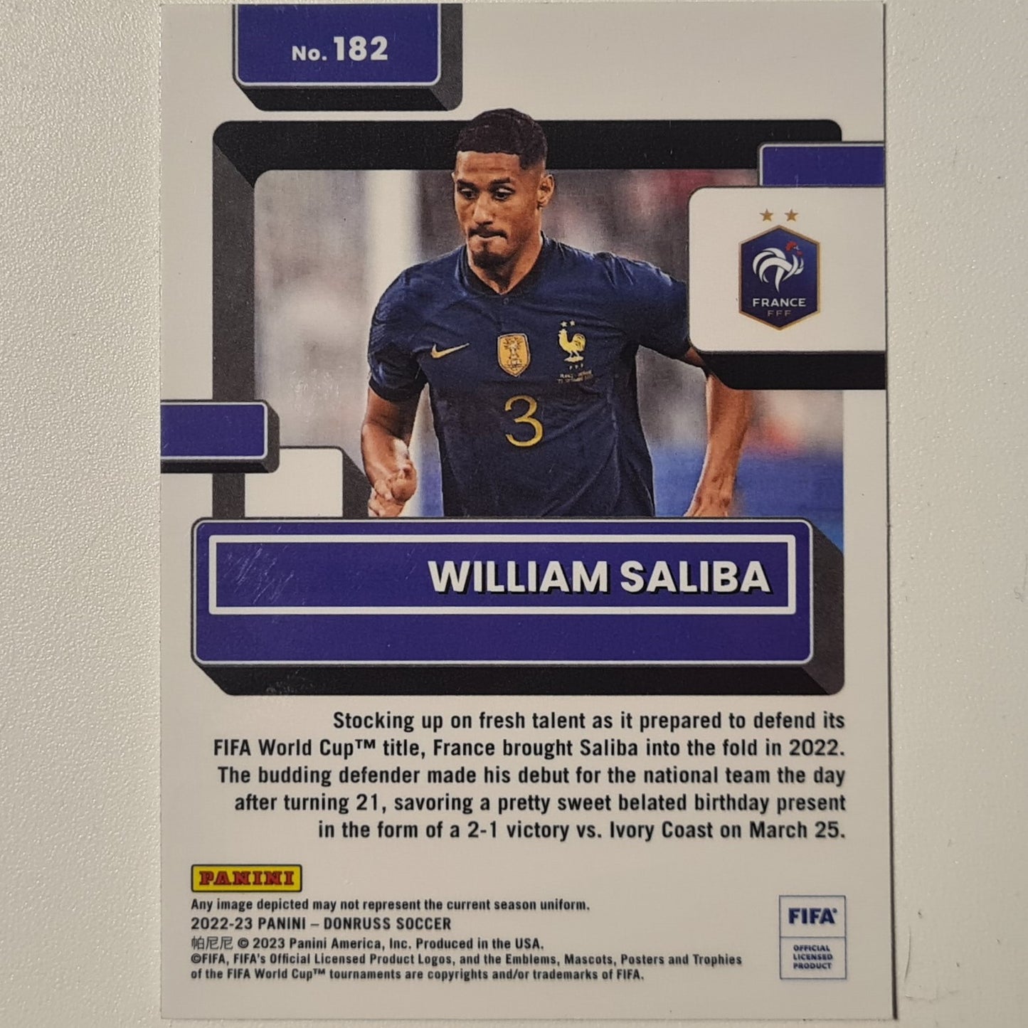 William Saliba 2022-23 Panini donruss optic rated Rookie RC #182 Football France excellent/mint Sleeved