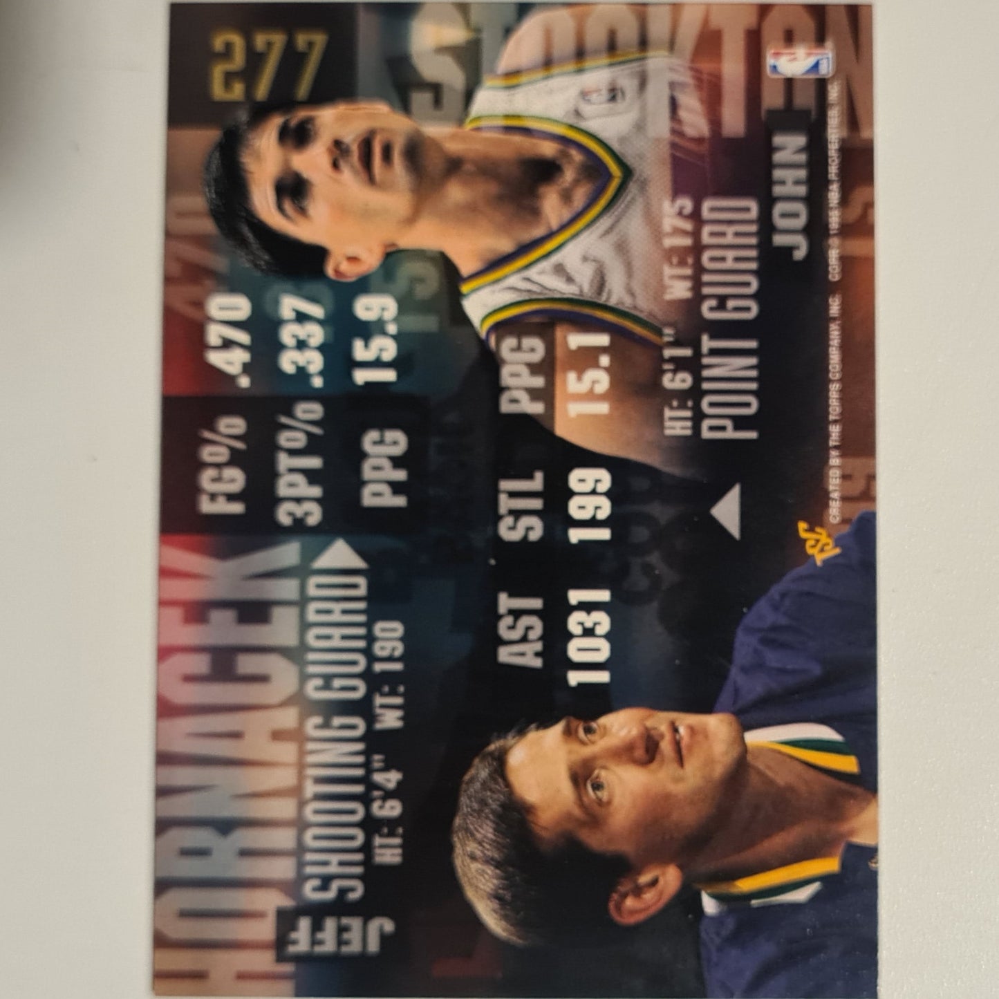John Stockton Jeff Hornacek 1995 Topps tandem #277 NBA Basketball Utah Jazz Excellent Sleeved