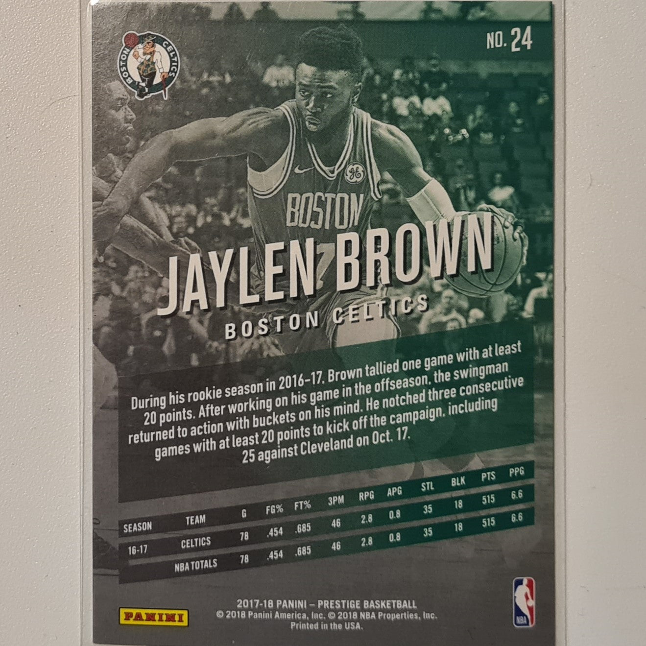 Jaylen Brown 2017-18 Panini Prestige #24 NBA Basketball Boston Celtics Excellent Sleeved