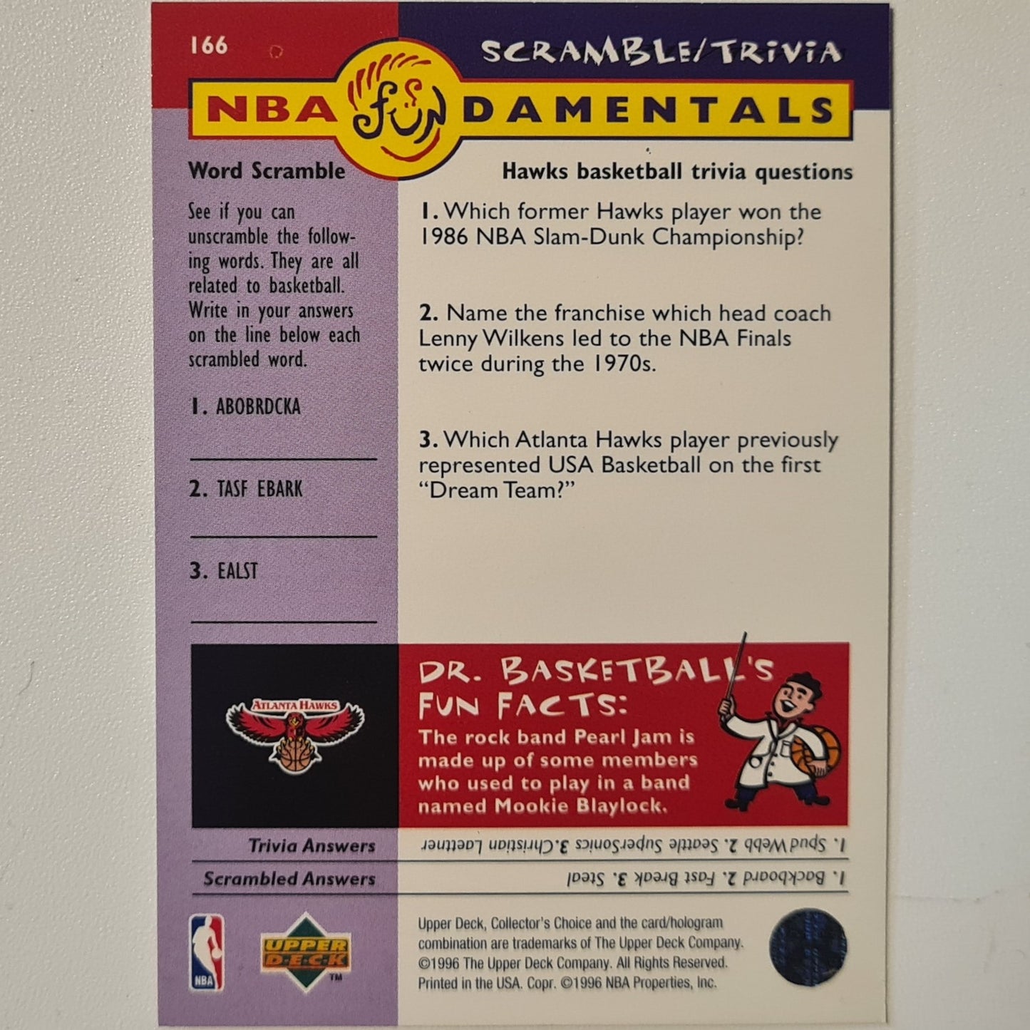 Stacey Augmon 1996 Upper-Deck Fundamentals #166 NBA Basketball Atlanta Hawks Excellent + sleeved