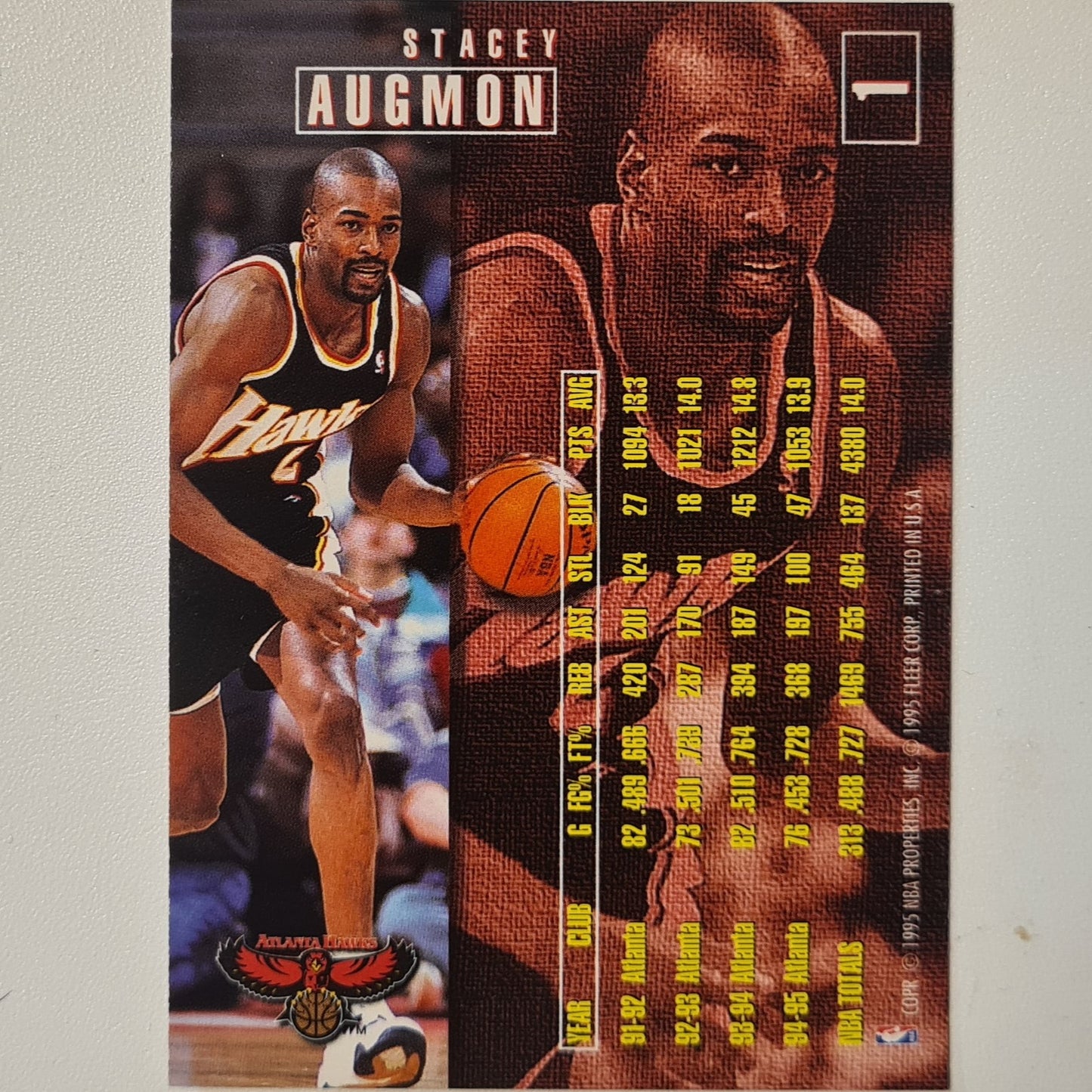 Stacey Augmon 1995 Fleer 95-96 #1 NBA Basketball Atlanta Hawks Excellent + sleeved