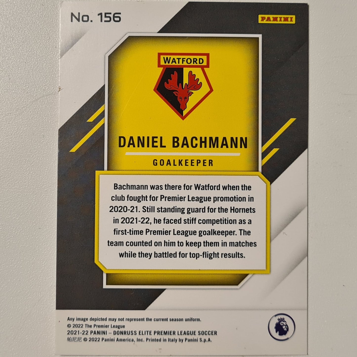 Daniel Bachmann 2021-22 Panini Elite premier league Rookie RC #156 Football Watford Excellent sleeved